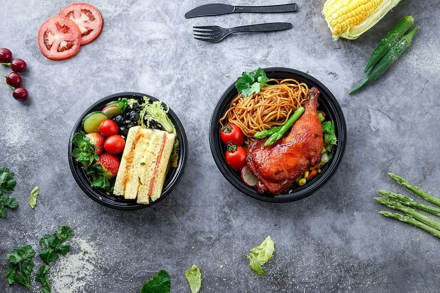 ظروف آماده سازی غذا الفخامه با درب - بسته 12 عددی، ظروف 32 اونسی آماده سازی غذا، ظروف یکبار مصرف آماده سازی غذا، ظروف گرد بیرون بر با درب، فاقد BPA. بسته 12 عددی قابل استفاده در فریزر و ماشین ظرفشویی