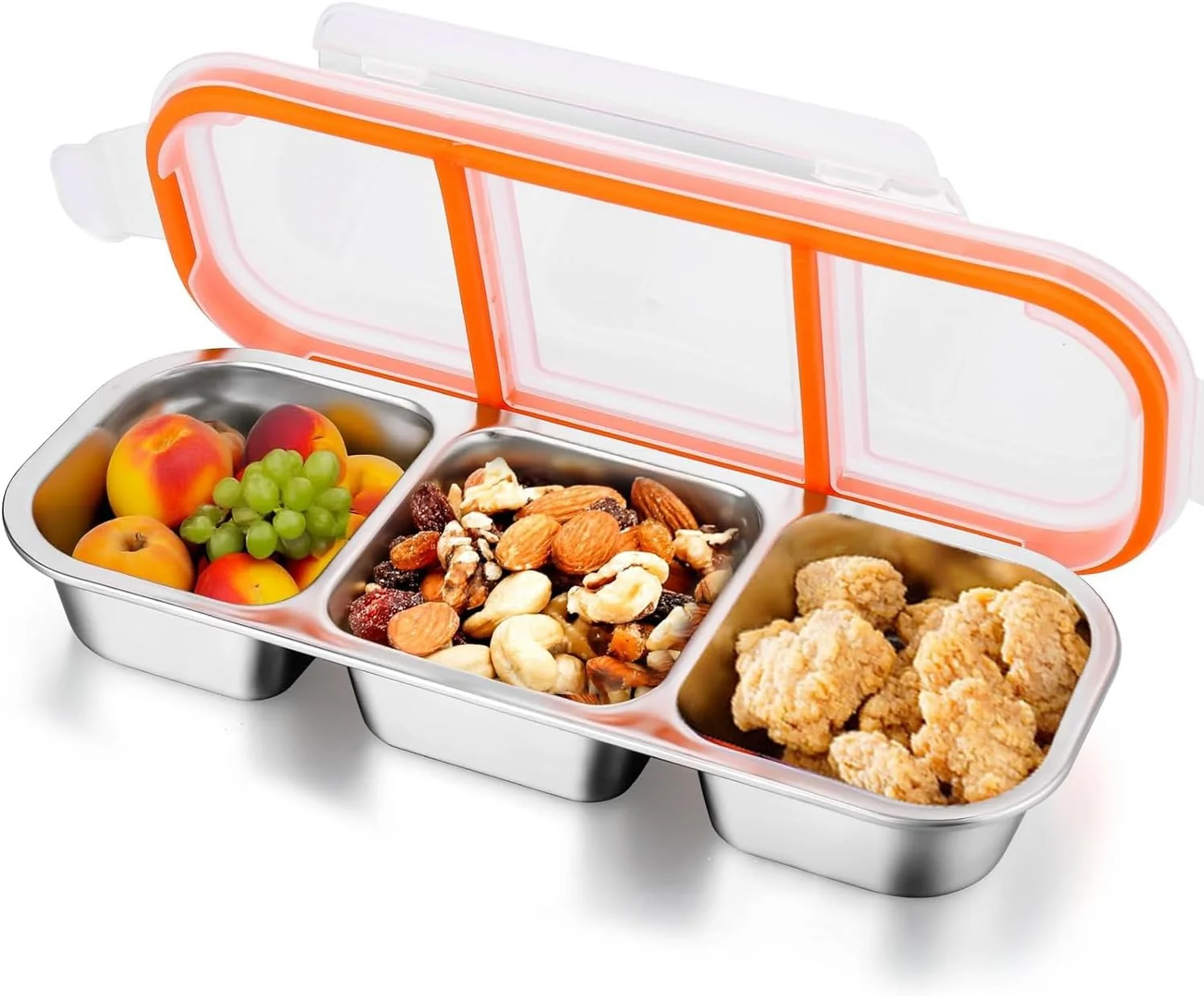 ظروف غذای سه قسمتی استیل ALANX، 600 میلی لیتر، مناسب نگهداری اسنک، درب دار، قابل استفاده مجدد، مناسب سفر، کمپینگ و نگهداری مواد غذایی