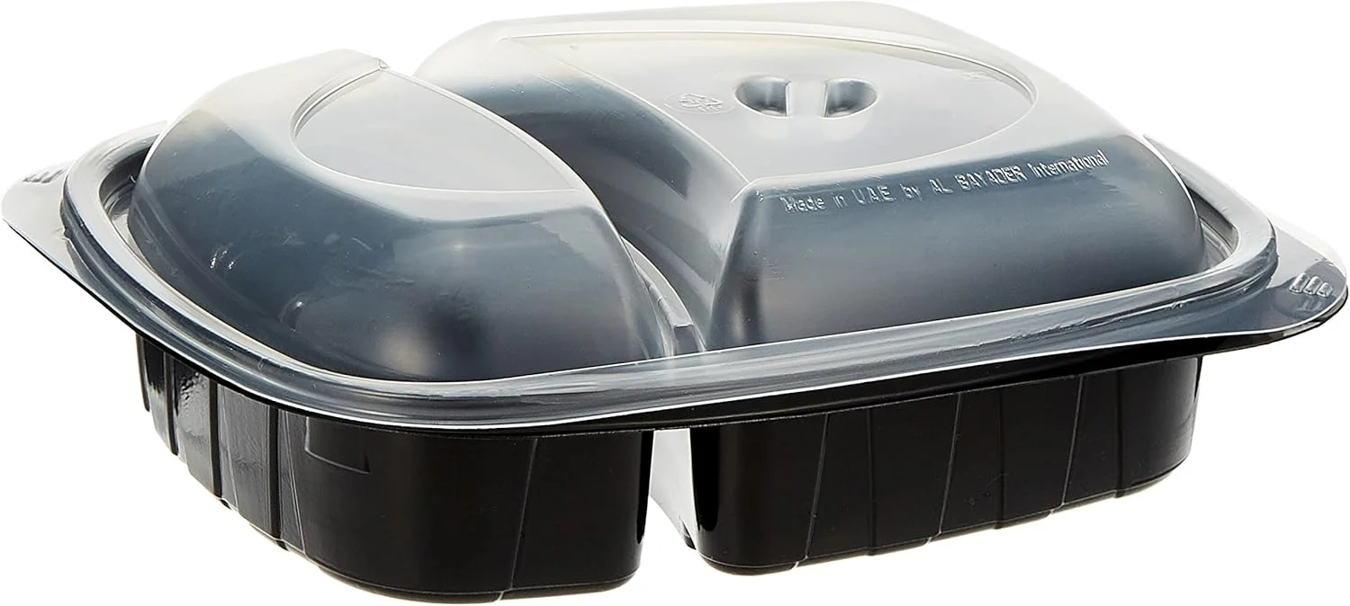 ظروف چند منظوره مشکی دو قسمتی 36 اونسی با درب، قابل استفاده در مایکروویو/فریزر/فر/ماشین ظرفشویی، یک قسمتی، ظروف غذا، جعبه ناهار، قابل استفاده مجدد، یکبار مصرف (بسته 5 عددی)