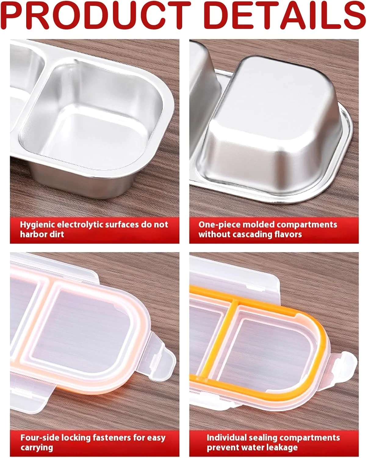 ظروف غذای سه قسمتی استیل ALANX، 600 میلی لیتر، مناسب نگهداری اسنک، درب دار، قابل استفاده مجدد، مناسب سفر، کمپینگ و نگهداری مواد غذایی