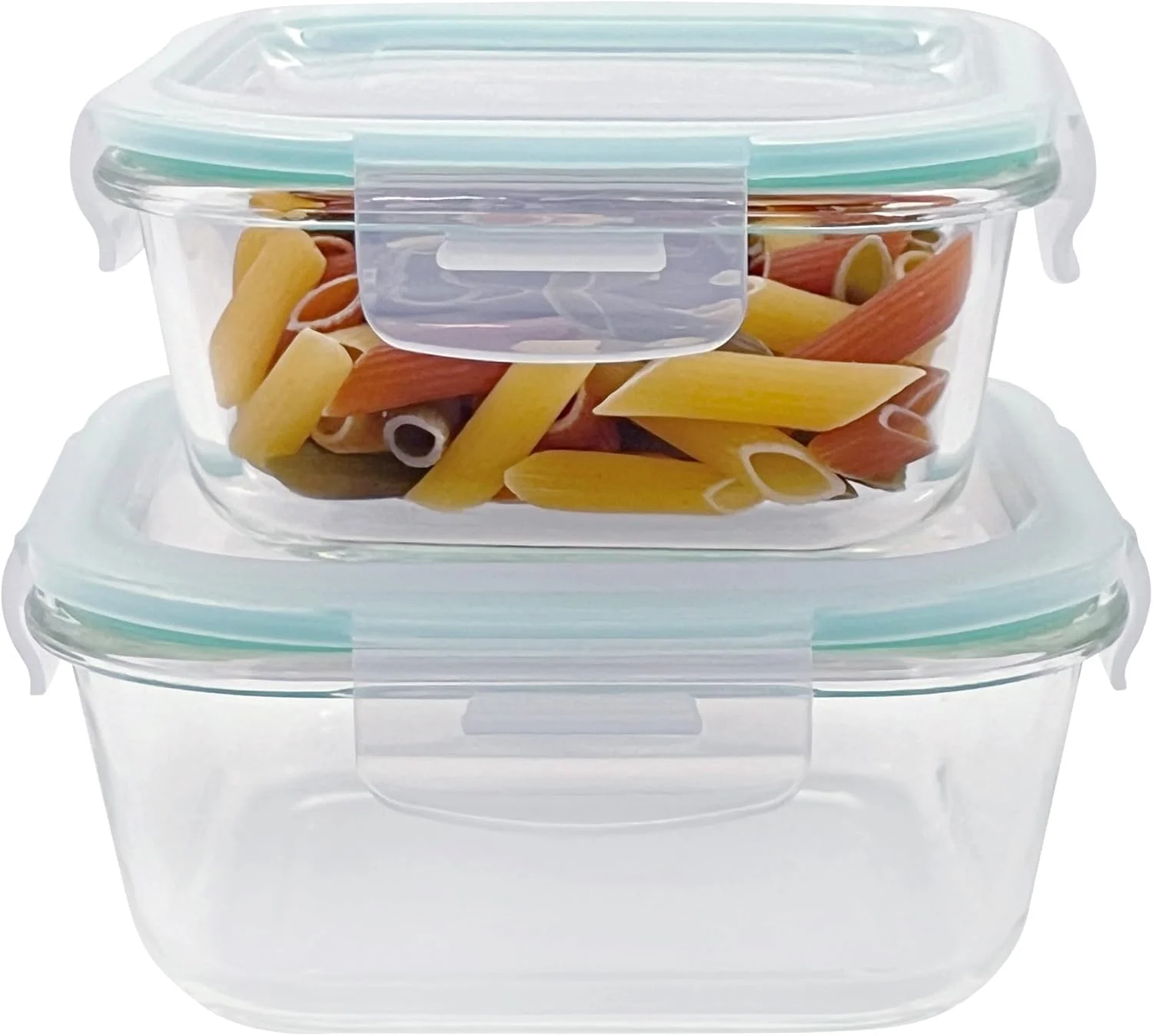 ظروف نگهداری غذای شیشه ای بوروسیلیکات مربعی 2 تکه با درب - ضد هوا، ضد نشت، قابل چیدن - ایده آل برای آماده سازی غذا، برنامه ریزی وعده های غذایی، باقیمانده غذا، سازماندهی آشپزخانه – جعبه ناهار | 500 میلی لیتر و 800 میلی لیتر