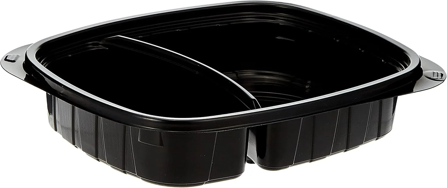 ظروف چند منظوره مشکی دو قسمتی 36 اونسی با درب، قابل استفاده در مایکروویو/فریزر/فر/ماشین ظرفشویی، یک قسمتی، ظروف غذا، جعبه ناهار، قابل استفاده مجدد، یکبار مصرف (بسته 5 عددی)