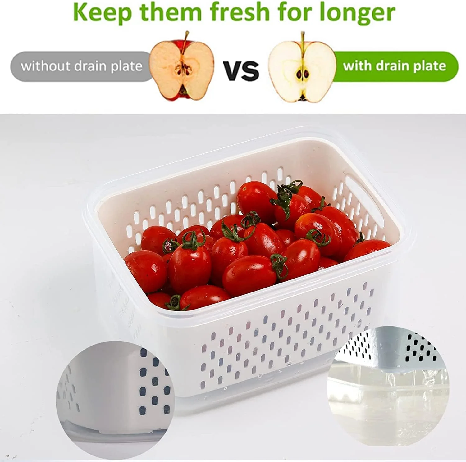 ظروف نگهداری میوه 5 تکه TYCOM برای یخچال با صافی، ظروف نگهداری مواد غذایی برای یخچال، نگهدارنده کاهو، سفید (قابل شستشو در ماشین ظرفشویی نیست) | بدون BPA