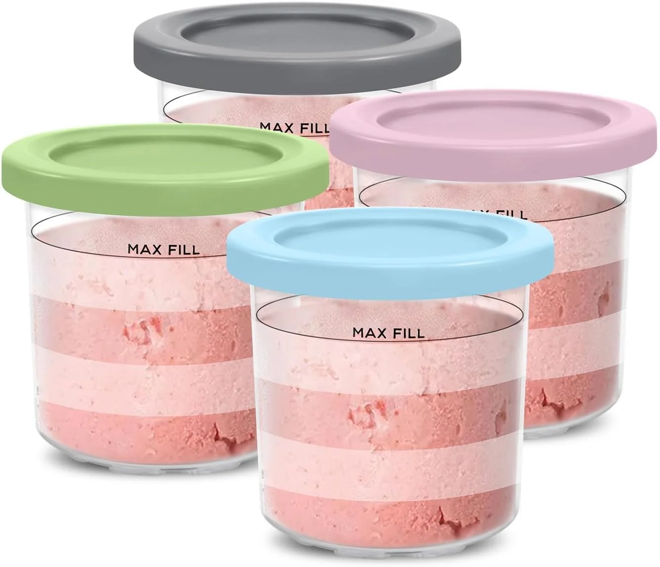 مجموعه 4 عددی ظروف جایگزین 473 میلی لیتری و درب برای نینجا کریمی سری NC301 NC300 NC299AMZ - آبی، صورتی، سبز، زرد