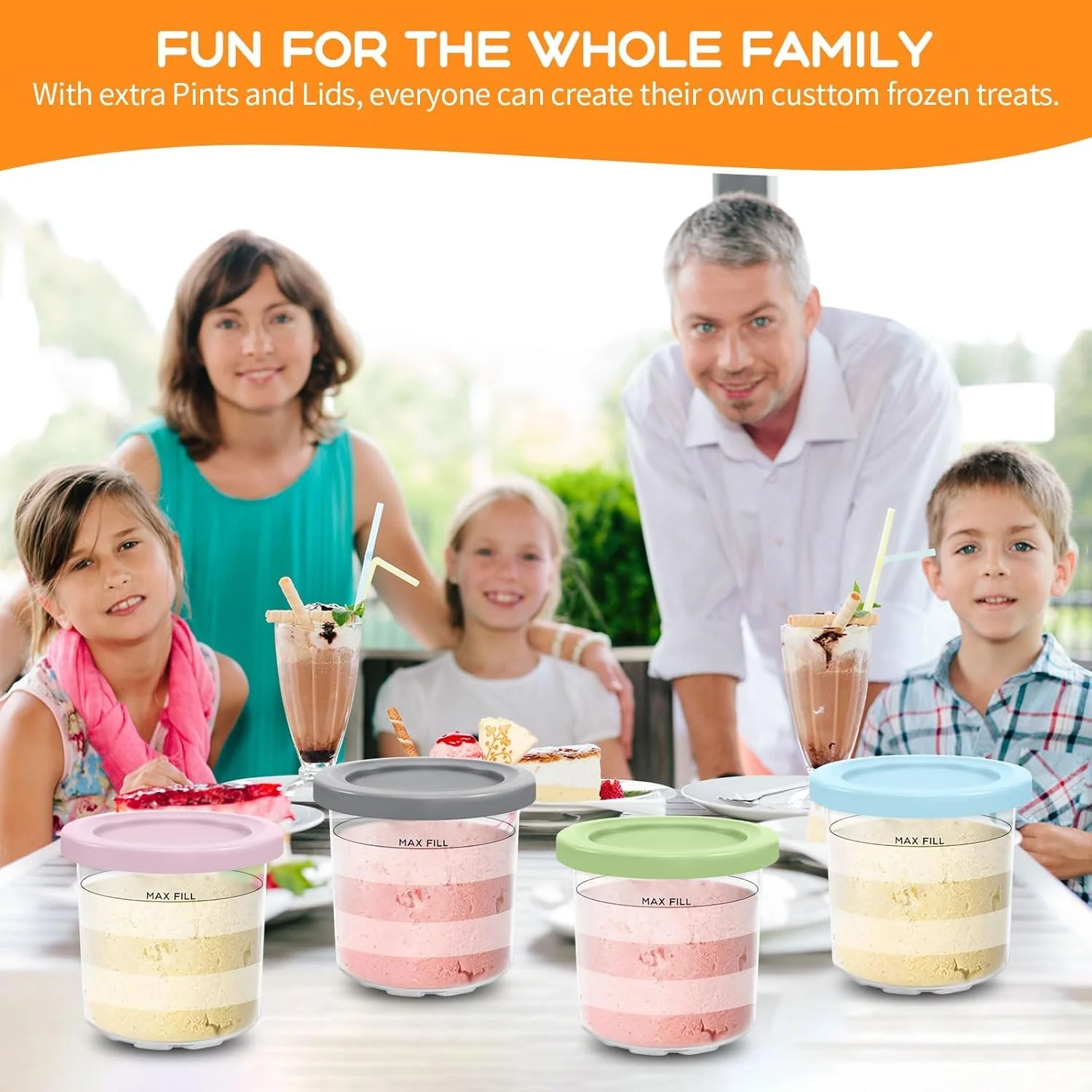 مجموعه 4 عددی ظروف جایگزین 473 میلی لیتری و درب برای نینجا کریمی سری NC301 NC300 NC299AMZ - آبی، صورتی، سبز، زرد