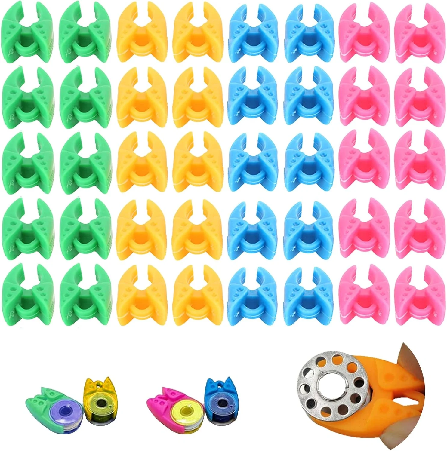 40Pcs 4 Colors Thread Spool Huggers, Bobbin Holder Clamp Thread Control Clamp Organizer Holder, Prevent Thread Tails from Unwinding No Loose Ends
