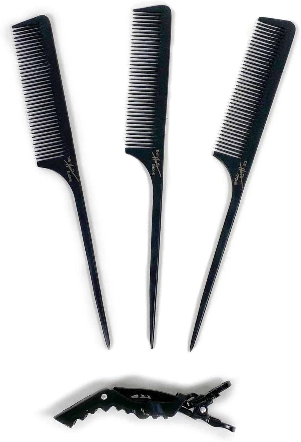 شانه دم باریک آرایشگاهی، شانه موی دم موشی مشکی ارگونومیک ممتاز، مقاوم در برابر حرارت، مناسب برای پوش دادن مو، 3 عددی به همراه یک گیره موی چفتی رایگان