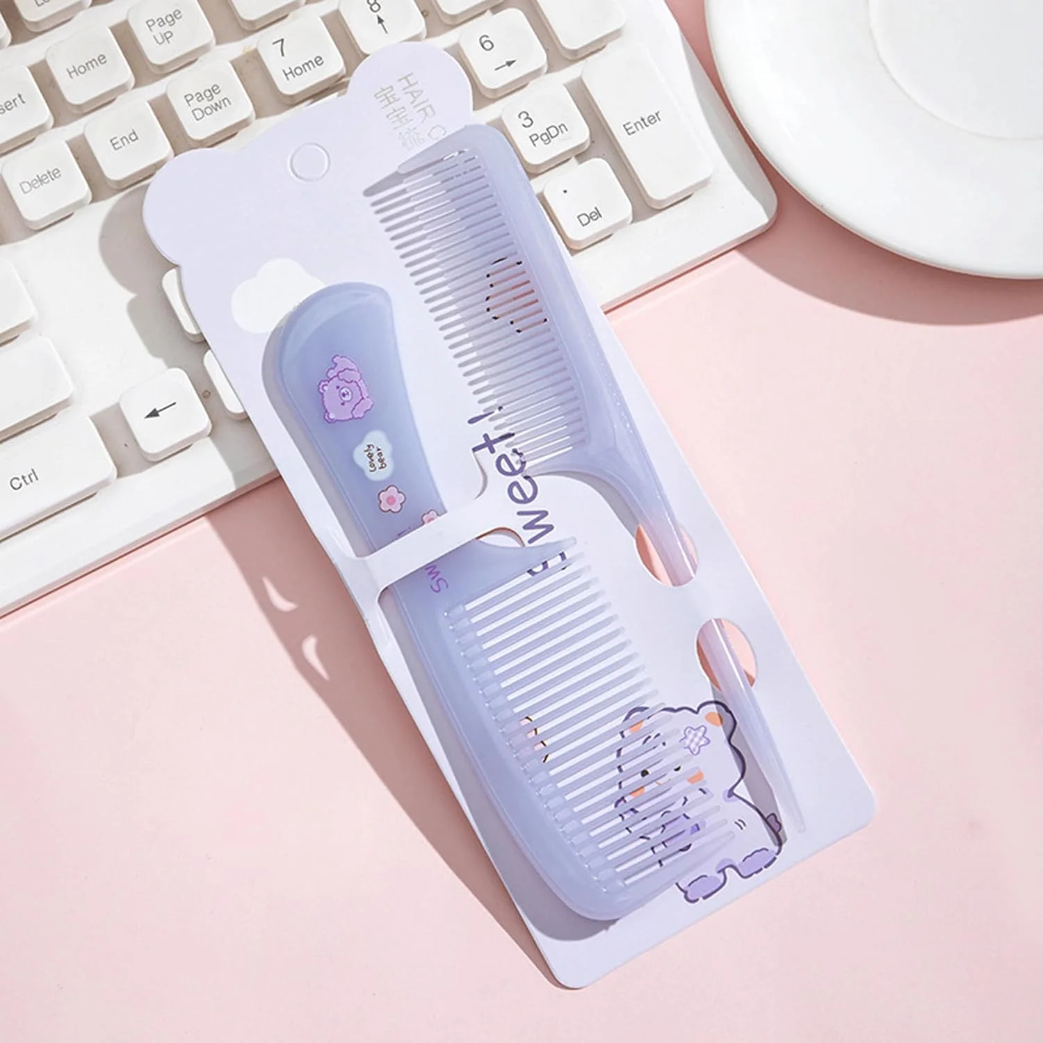 تزویق 2 عدد شانه موی کوچک و بامزه، ست شانه موی مینی، شانه باز کننده گره مو، شانه حالت دهنده مو، برس موی خشک و مرطوب