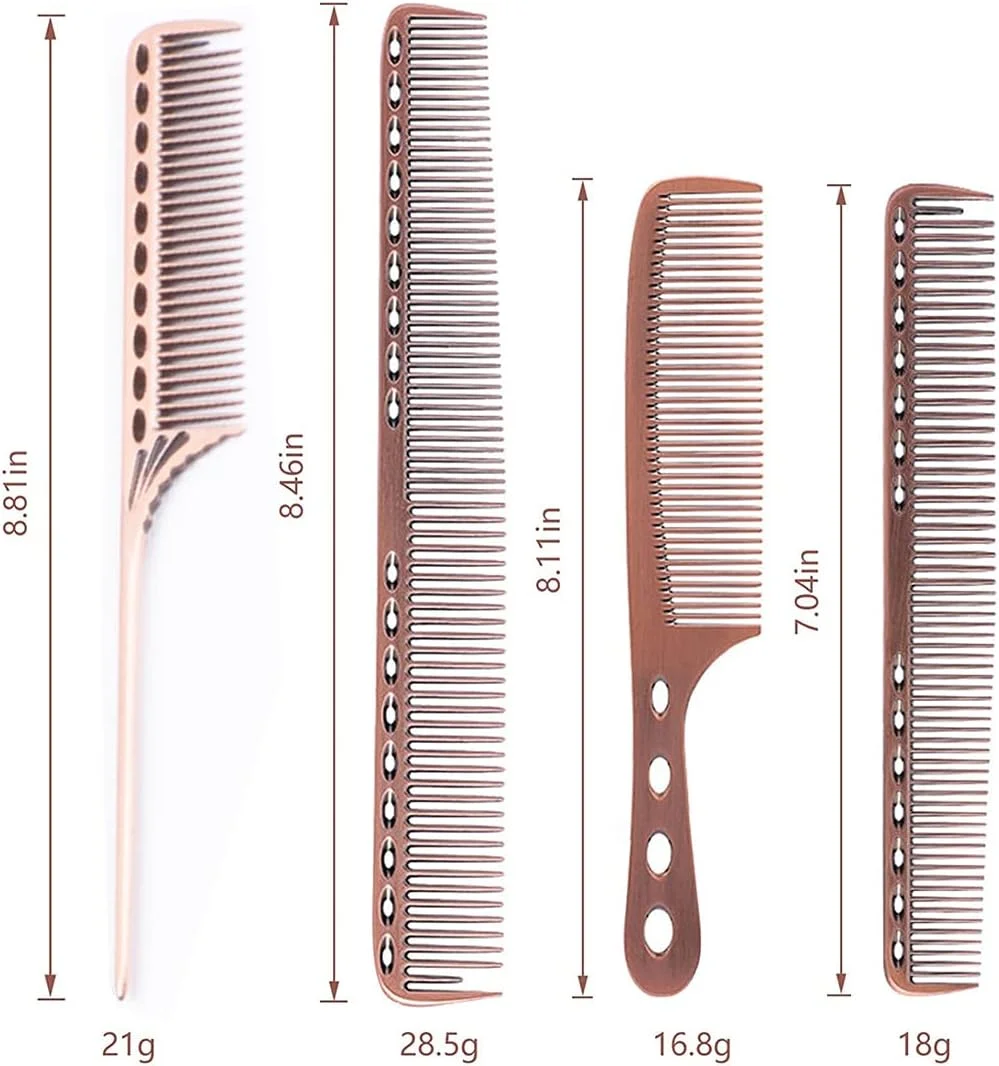 شانه مو آلومینیومی TERRIFI، ست شانه فلزی، شانه های دم باریک حرفه ای، ابزار حالت دهی موی سالن، لوازم جانبی آرایشگر مو، استفاده روزانه، بادوام و ضد الکتریسیته ساکن برای مردان و زنان