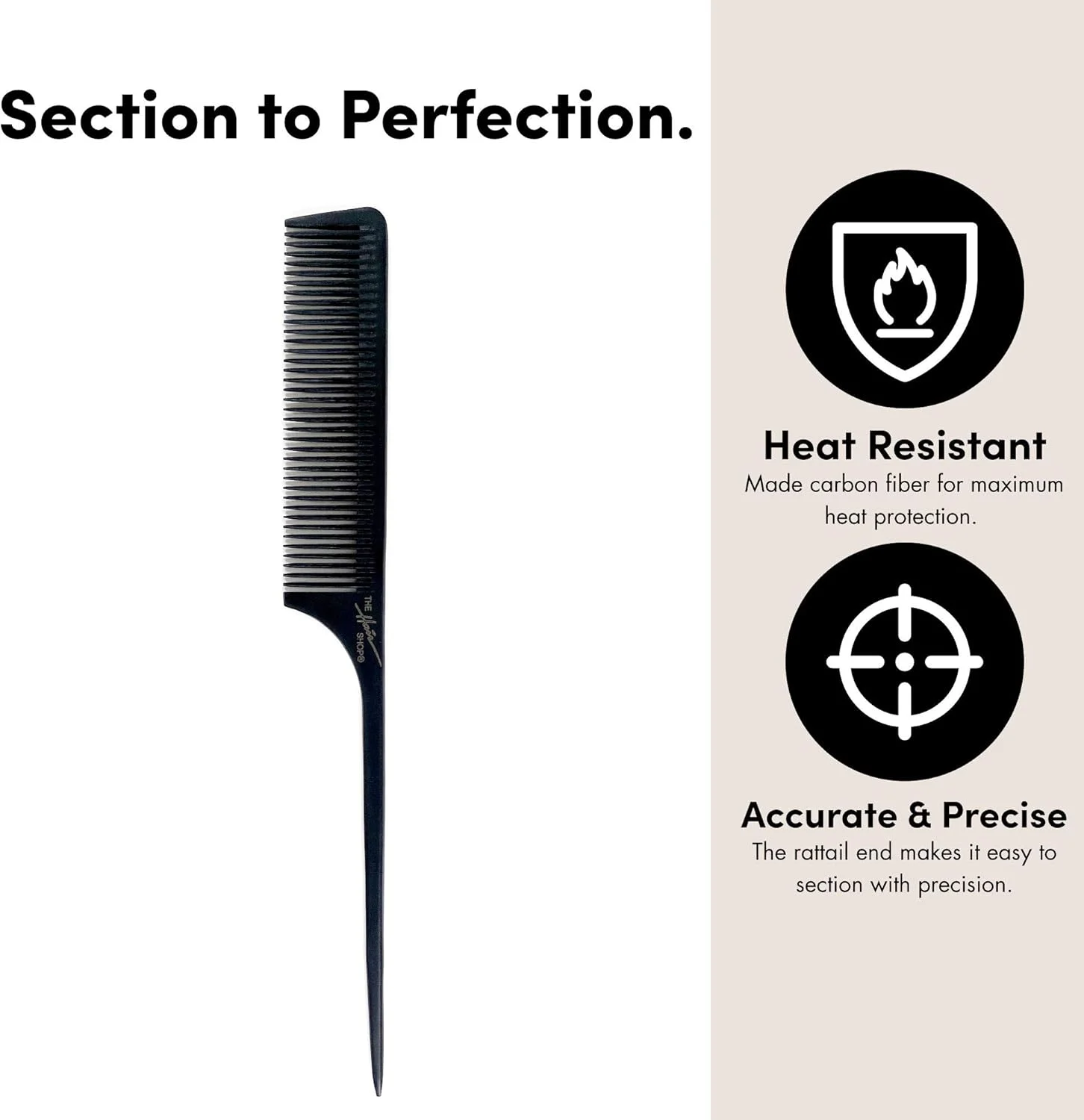 شانه دم باریک آرایشگاهی، شانه موی دم موشی مشکی ارگونومیک ممتاز، مقاوم در برابر حرارت، مناسب برای پوش دادن مو، 3 عددی به همراه یک گیره موی چفتی رایگان