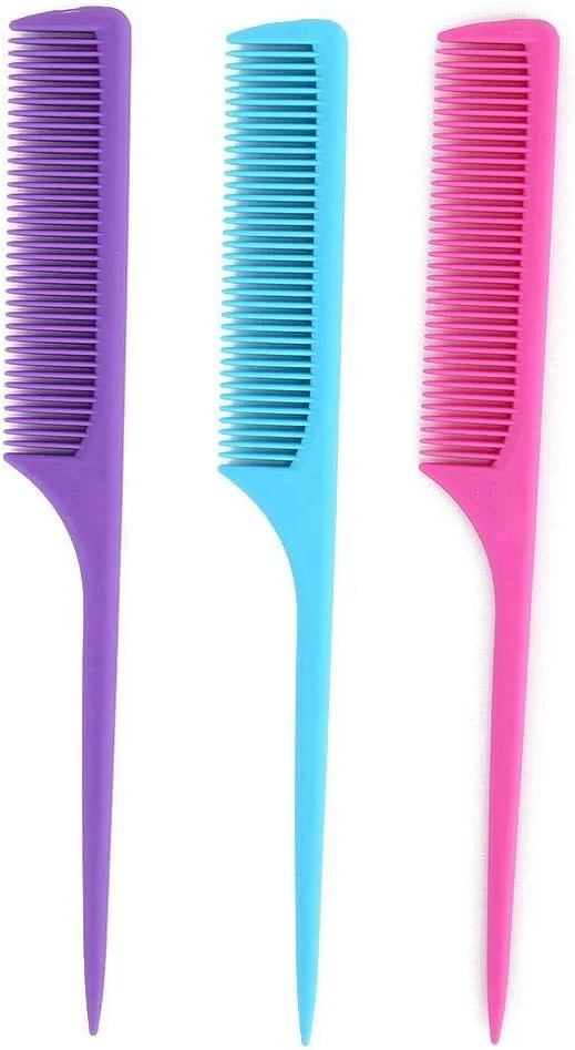 شانه دم موشی، 3 عدد در هر ست، ضد الکتریسیته ساکن، آرایشگری، شانه برش موی دم موشی ضد الکتریسیته ساکن، شانه پوش دهی سالنی ABS با کیفیت رنگ فلورسنت برای رنگ کردن و اصلاح مو (1#)