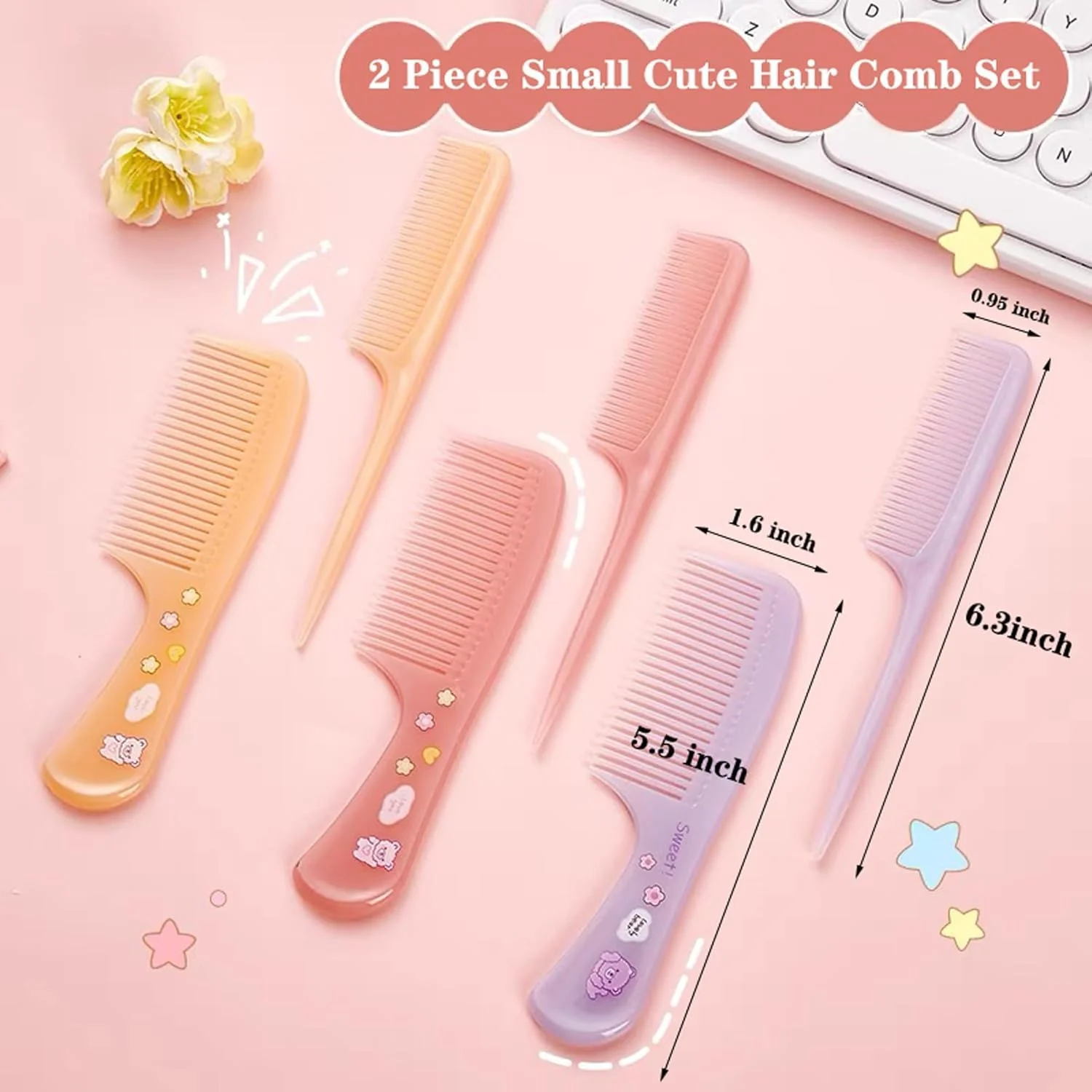 تزویق 2 عدد شانه موی کوچک و بامزه، ست شانه موی مینی، شانه باز کننده گره مو، شانه حالت دهنده مو، برس موی خشک و مرطوب