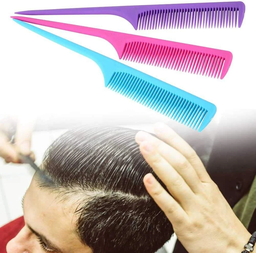 شانه دم موشی، 3 عدد در هر ست، ضد الکتریسیته ساکن، آرایشگری، شانه برش موی دم موشی ضد الکتریسیته ساکن، شانه پوش دهی سالنی ABS با کیفیت رنگ فلورسنت برای رنگ کردن و اصلاح مو (1#)