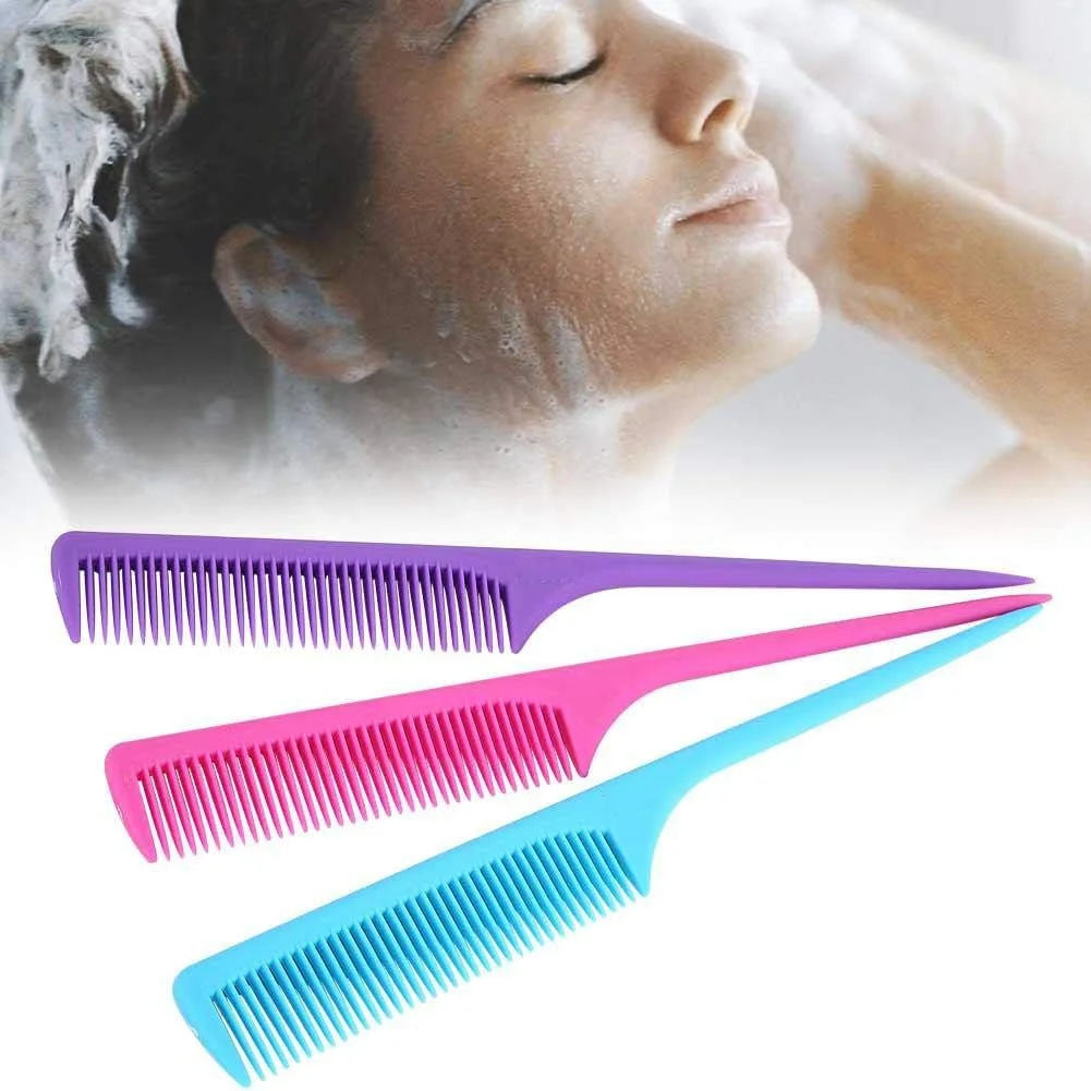 شانه دم باریک، 3 عدد در هر ست، ضد الکتریسیته ساکن، مناسب آرایشگری، شانه دم موشی ضد الکتریسیته ساکن برای برش مو، شانه پوش دهی با کیفیت و رنگ فلورسنت برای رنگ کردن و کوتاه کردن مو (1#)