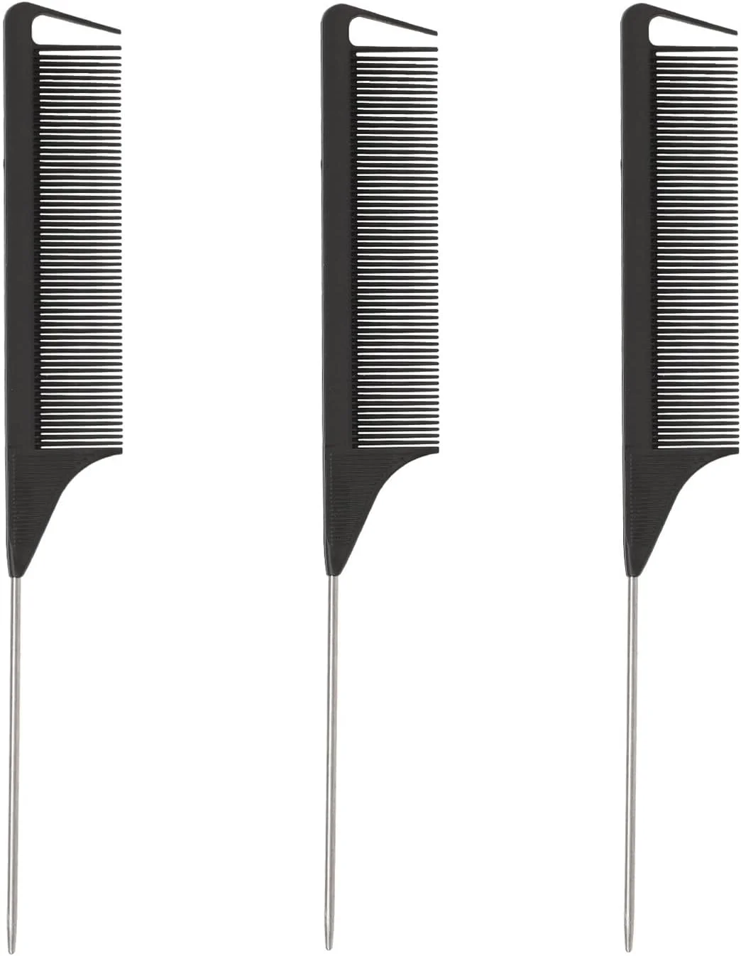 شانه دم باریک کربنی استودیو لیمیتد، شانه جدا کننده مو با دم فلزی استیل، ابزار حالت دهی و زیبایی مو، جدا کننده آسان و ضد الکتریسیته ساکن (3 عدد)