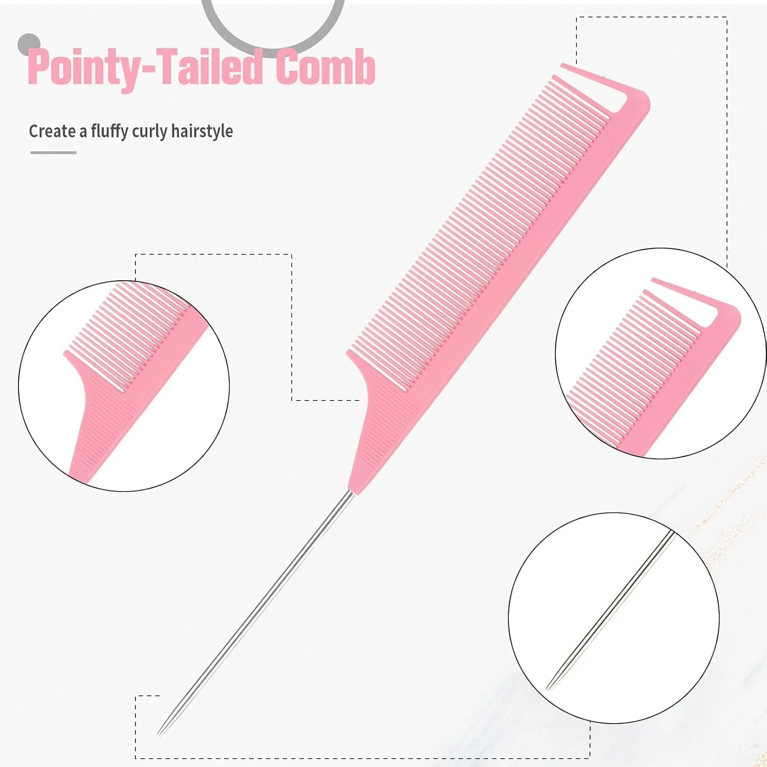 ست برس موی 6 تکه STAYOUNG - ست برس پوش دهنده پلاستیکی با ابزار دم اسبی، شانه موش صحرایی، کنترل موهای زائد، شانه لبه دار و بطری اسپری، برای آرایشگر موی زنانه (صورتی)