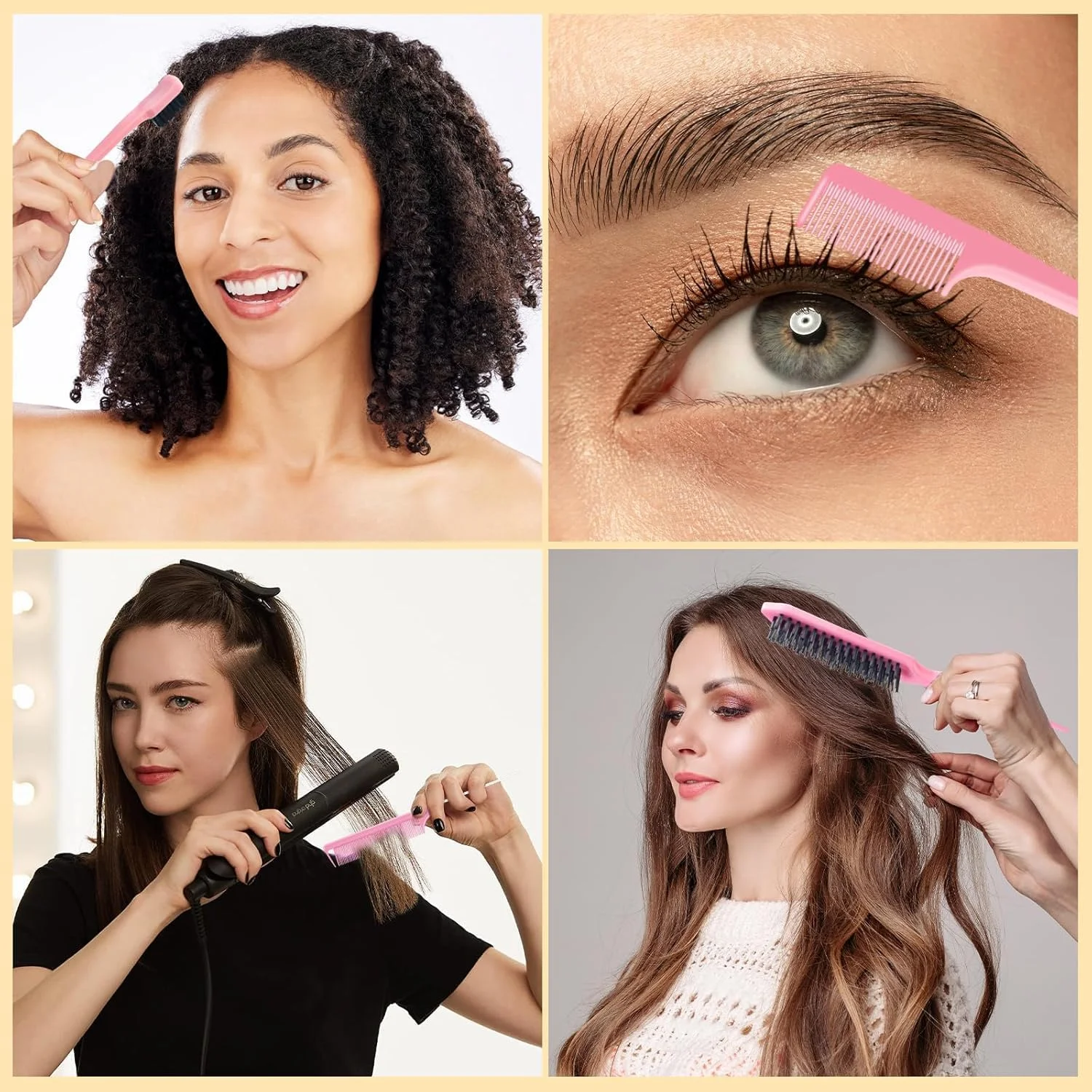 ست برس موی 6 تکه STAYOUNG - ست برس پوش دهنده پلاستیکی با ابزار دم اسبی، شانه موش صحرایی، کنترل موهای زائد، شانه لبه دار و بطری اسپری، برای آرایشگر موی زنانه (صورتی)
