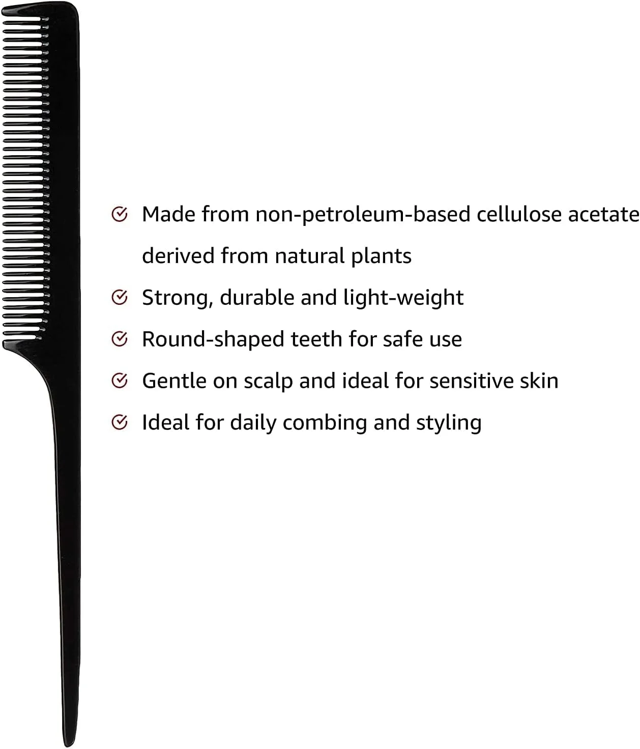 شانه دم موشی دندانه ریز مشکی دست ساز SKINPLUS، ۲۲ سانتی متر در ۲ سانتی متر