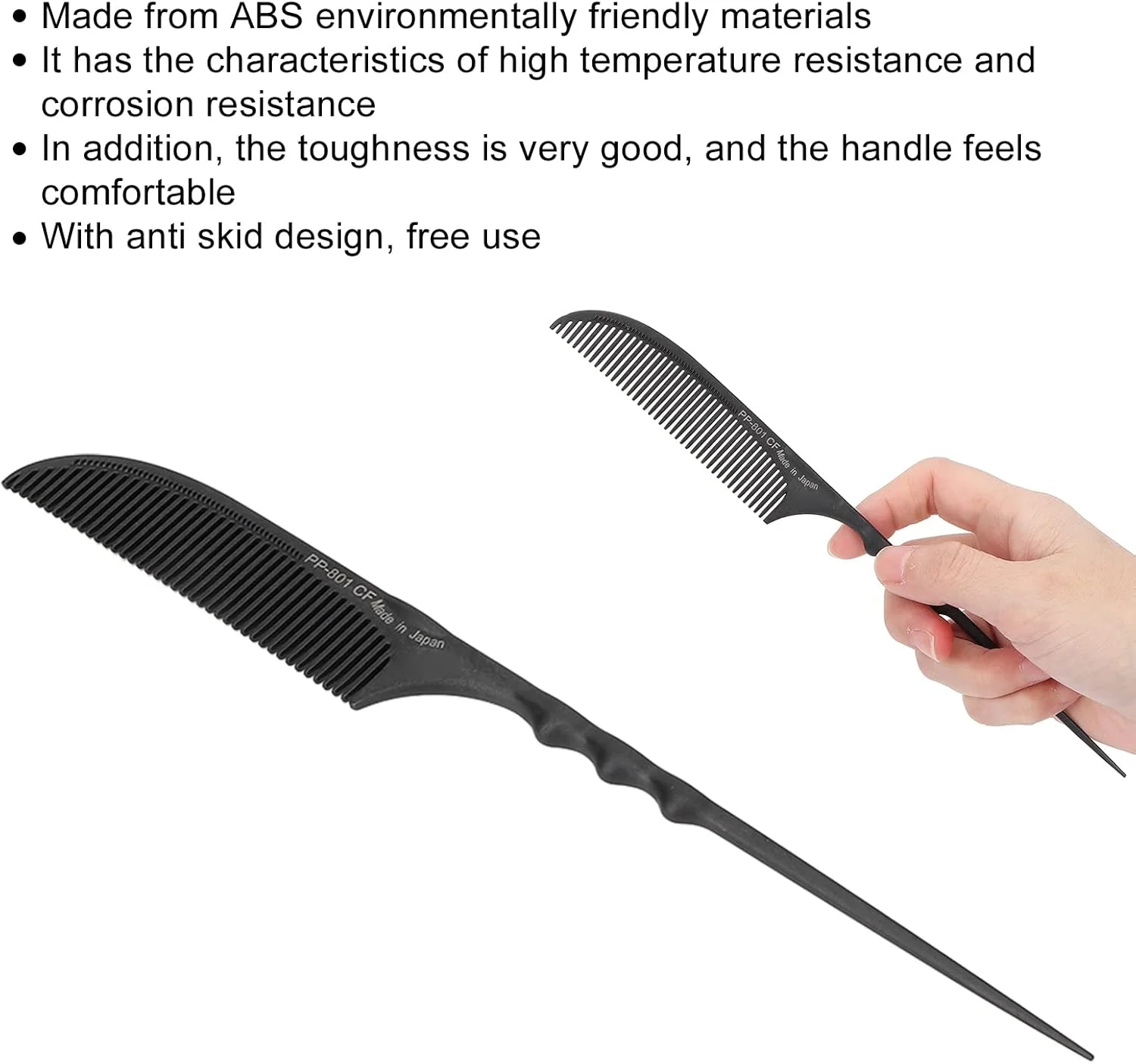 شانه دم باریک Shanrya، ضد لغزش، مقاوم در برابر خوردگی، مقاوم در برابر درجه حرارت بالا، شانه آرایشگری برای انواع مو مشکی (PP-801)