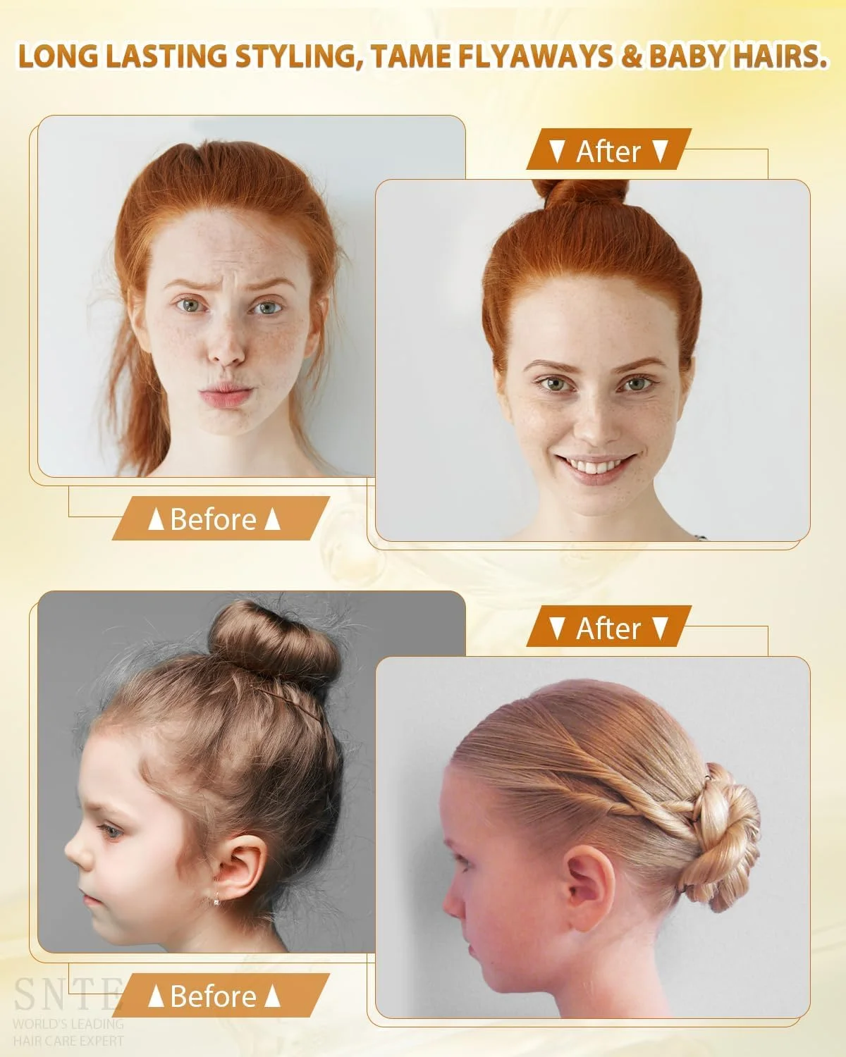 چسب موی استیکی Samnyte و شانه مو 4 عددی، چسب استیکی برای حالت دادن و کنترل لبه مو، برس پوش دهنده برای موهای شل، شانه دم موشی برای جدا کردن مو، برس لبه برای مرتب کردن و از بین بردن موهای زائد 80 گرم