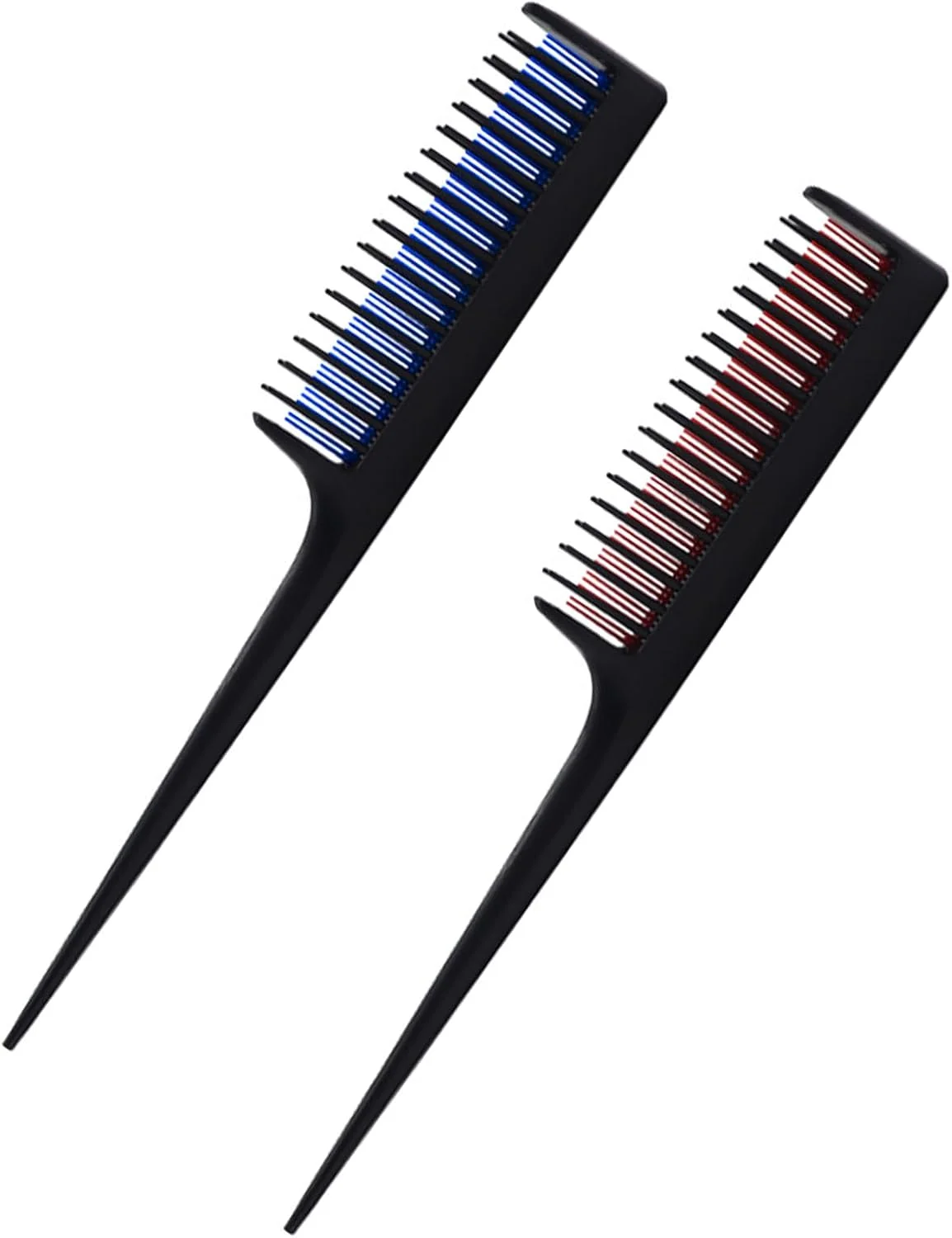 Ryaupy بسته 2 عددی شانه پوش دهنده مو، شانه دم موشی سه تایی برای حجم دادن به ریشه موی خانم ها، مناسب برای باز کردن فرها، ایده آل برای استفاده در سفر - 8 اینچ، مشکی قرمز و مشکی آبی