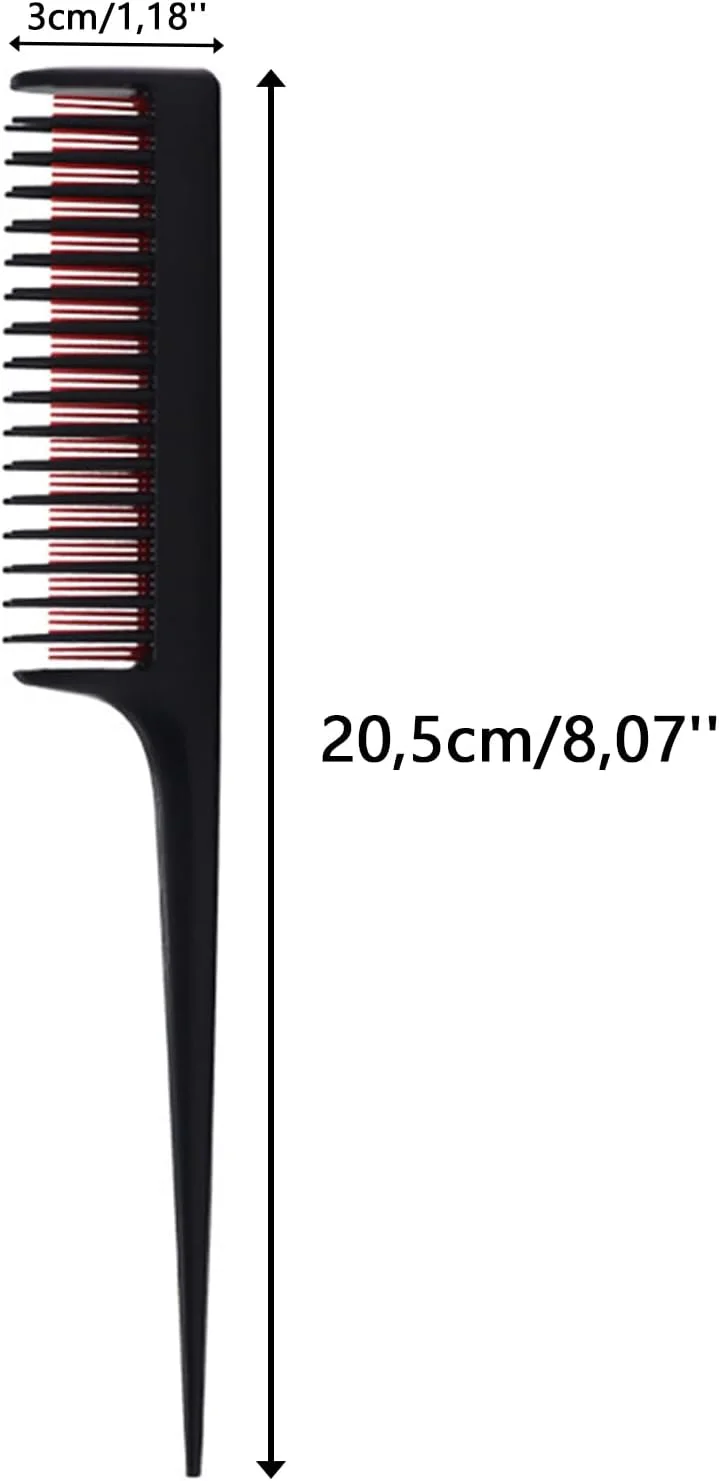 Ryaupy بسته 2 عددی شانه پوش دهنده مو، شانه دم موشی سه تایی برای حجم دادن به ریشه موی خانم ها، مناسب برای باز کردن فرها، ایده آل برای استفاده در سفر - 8 اینچ، مشکی قرمز و مشکی آبی