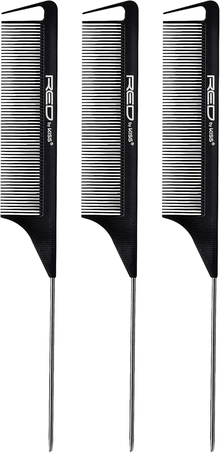 شانه دم باریک و پوش دهنده مو رد بای کیس، 3 عددی، ضد وز و مقاوم در برابر حرارت (مشکی)