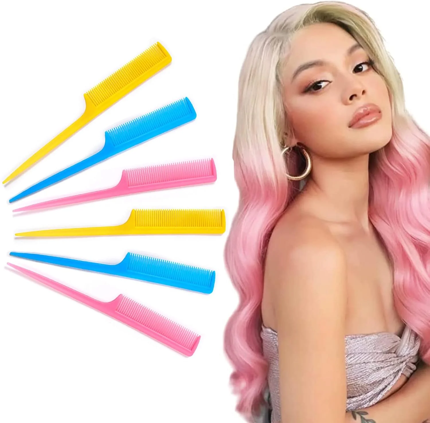 شانه دم موشی، ست 6 عددی شانه دم موشی، شانه پوش دهنده مو با پین بلند، شانه مو برای آرایشگر سالن، شانه فرق بازکن برای خانم ها