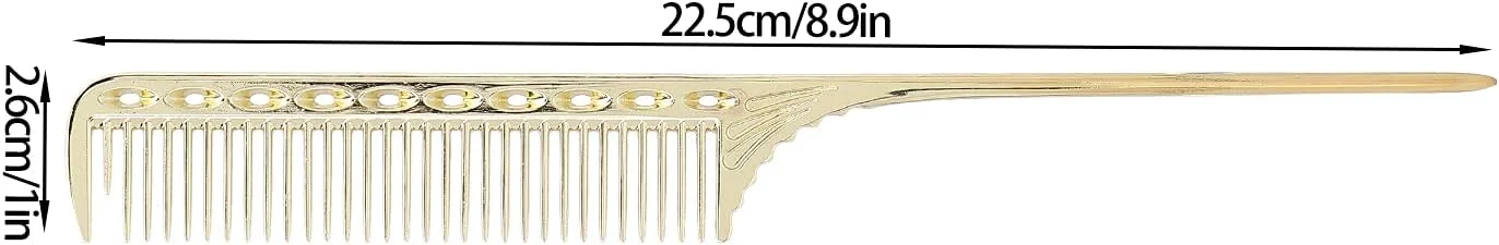 شانه دم موشی: شانه پوش دهنده موی حرفه ای 22.5 سانتی متری مناسب آرایشگران سالن، شانه فلزی جدا کننده مو برای خانم ها (طلایی)