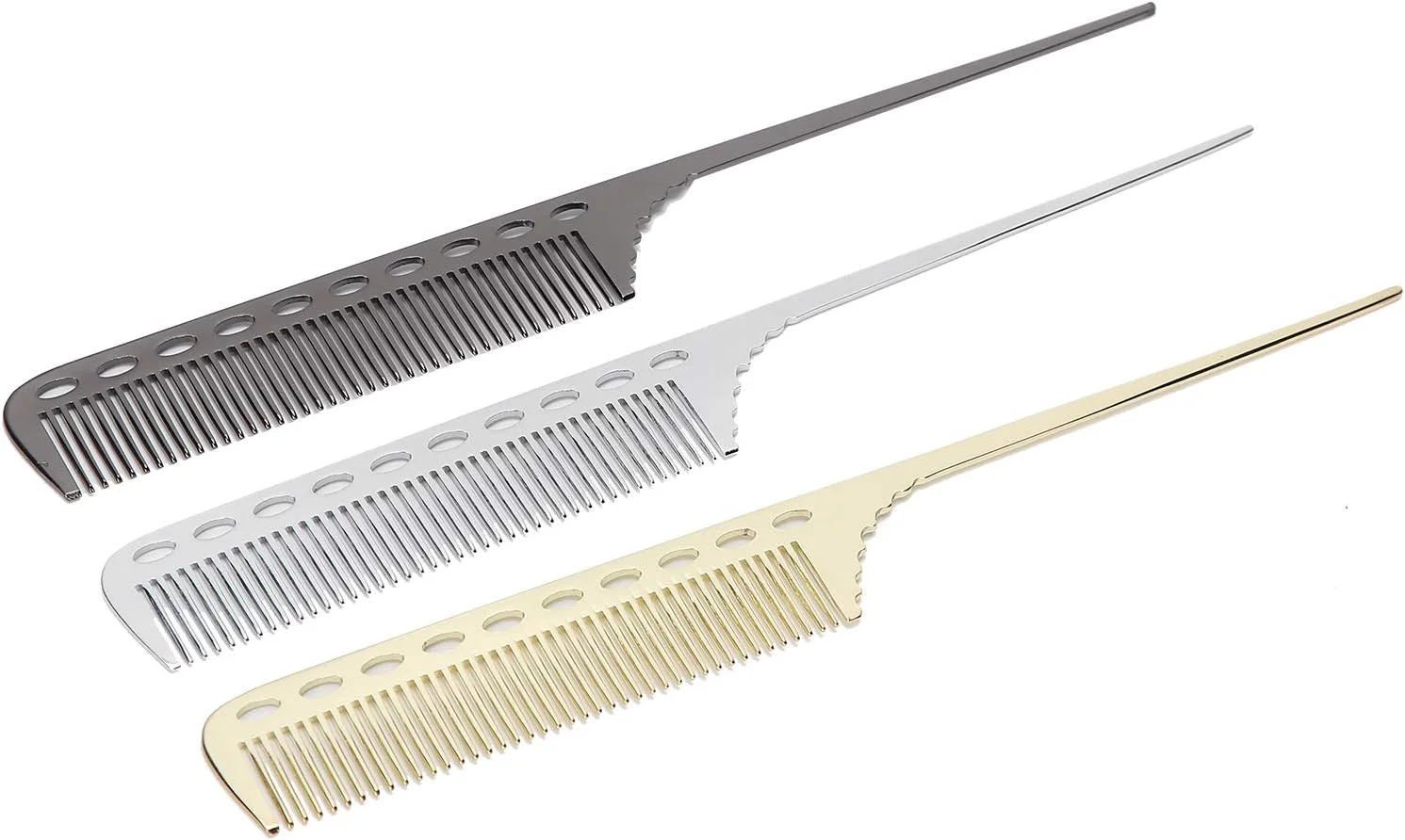 شانه دم موشی 3 عددی، شانه حالت دهنده موی آرایشگری آلومینیومی فضایی ضد الکتریسیته ساکن برای آرایشگاه یا خانه