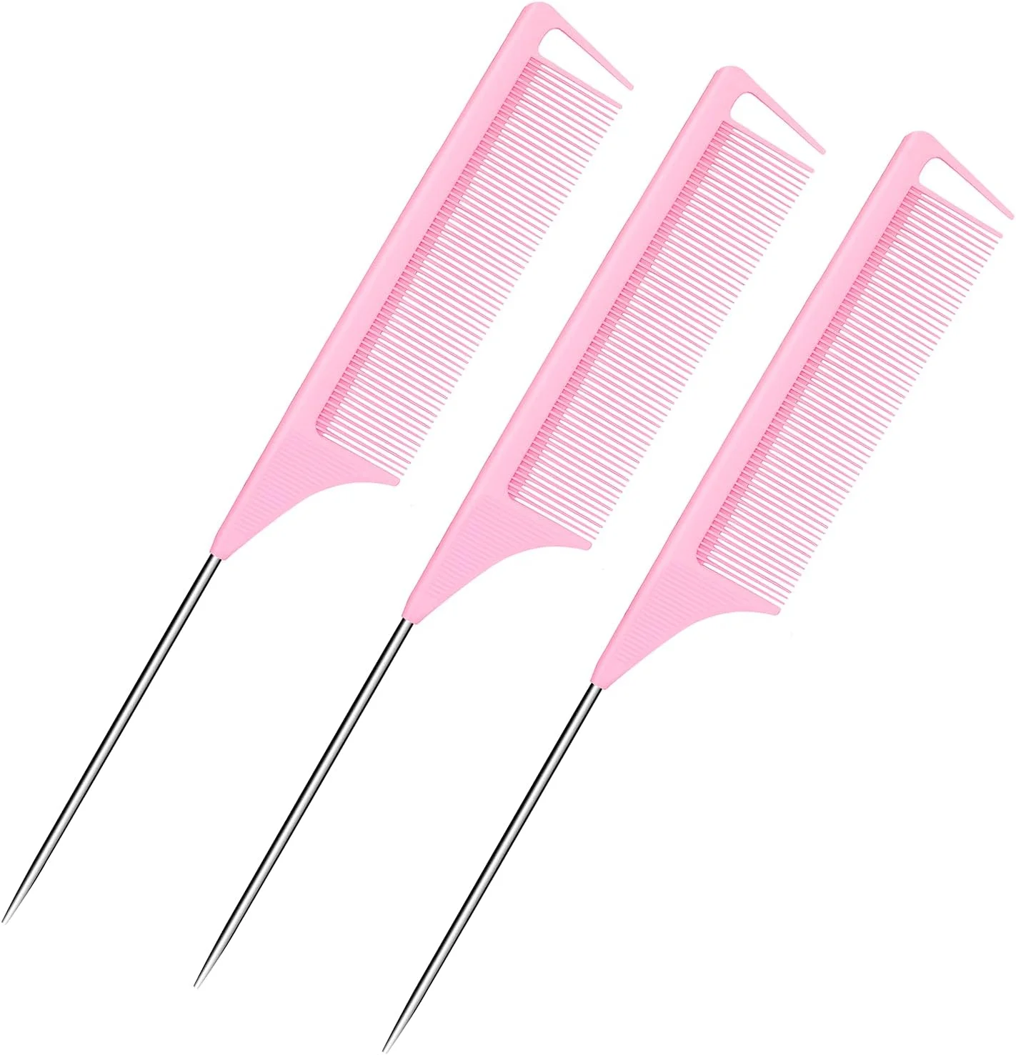 شانه دم موشی رابتلی 3 عددی، شانه های جداکننده برای بافت مو، فیبر کربنی مقاوم در برابر حرارت و ضد الکتریسیته ساکن، برای تقسیم کردن، جدا کردن و حالت دادن به مو (صورتی)