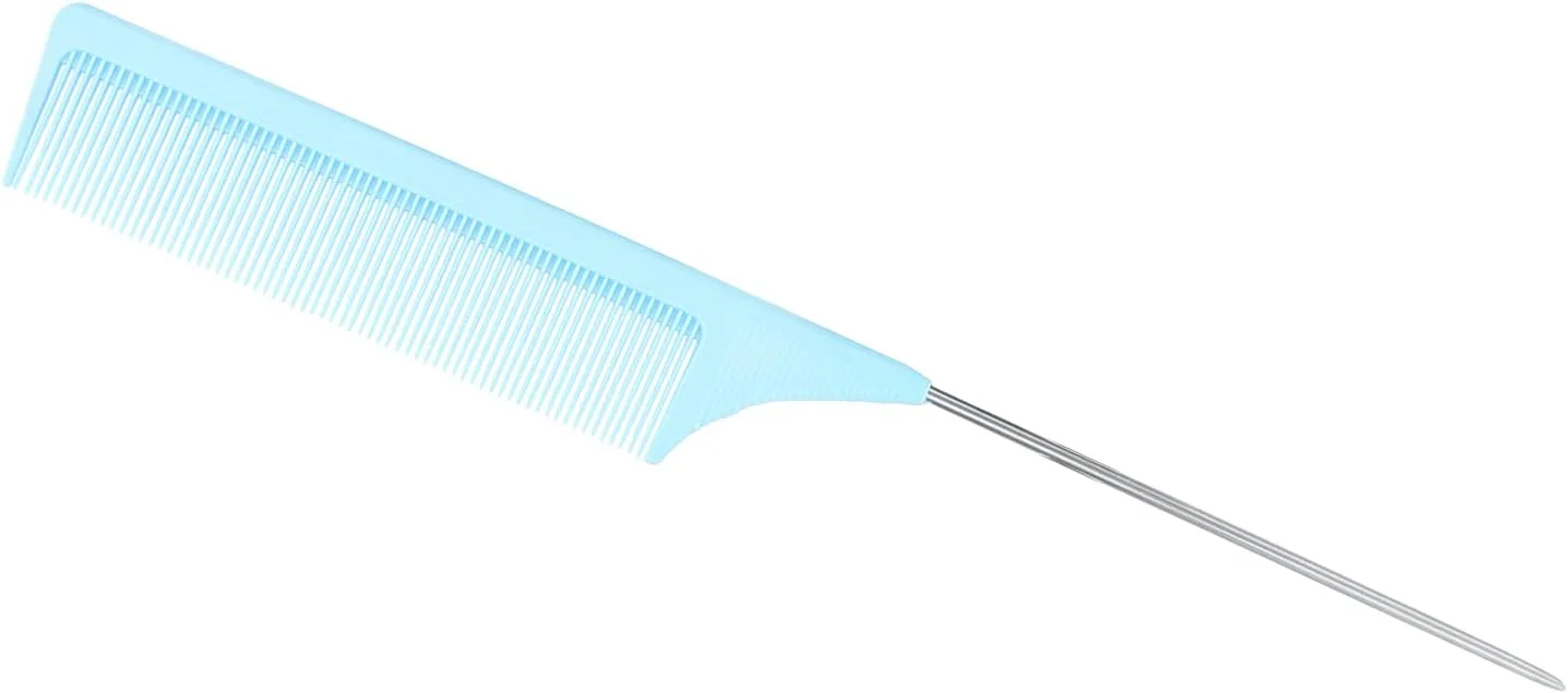 شانه پوش دهنده حرفه ای ریشه مو، شانه دم باریک فلزی برای زنان و مردان، شانه دم موشی برای پوش دادن ریشه مو برای انواع موهای نازک، ظریف و معمولی (آبی)