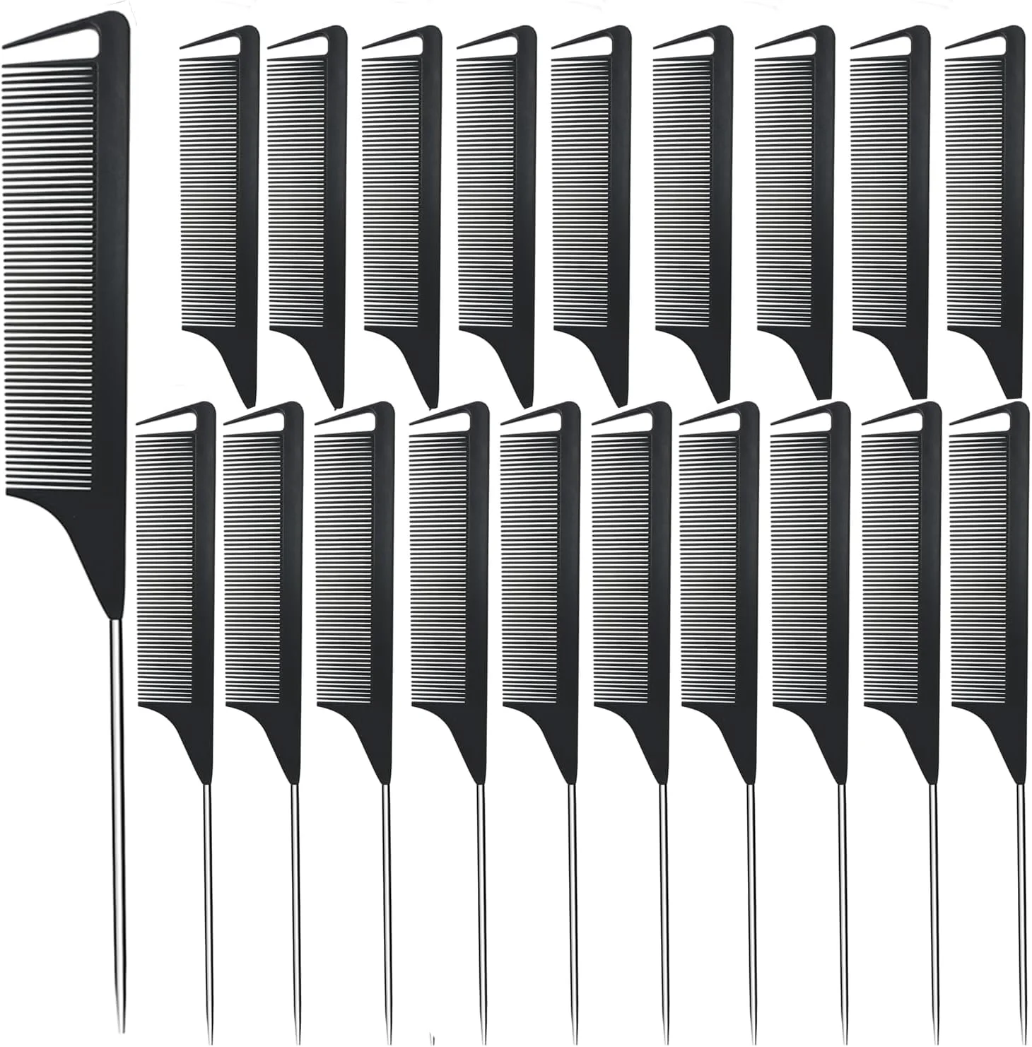 شانه دم موشی رابتلی 20 عددی، شانه دم موشی فلزی کربنی برای قسمت بندی مو، مناسب برای زنان و دختران، برای موهای فر، بافت و حالت دادن به مو (مشکی)