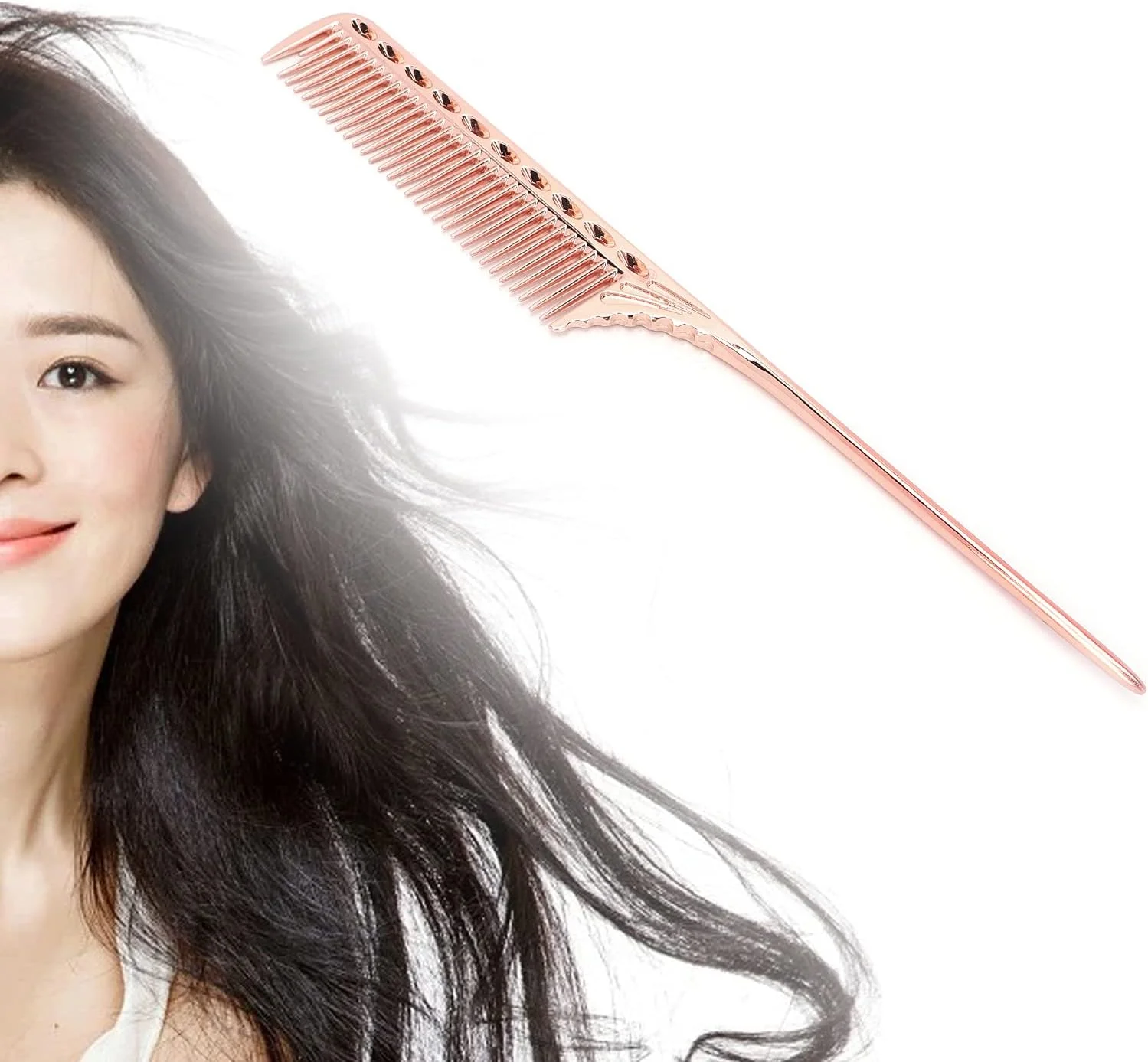 شانه دم موشی حرفه ای، شانه فرق باز کن، شانه حالت دهی آرایشگاهی، شانه فلزی آلومینیومی آرایشگری (رزگلد)