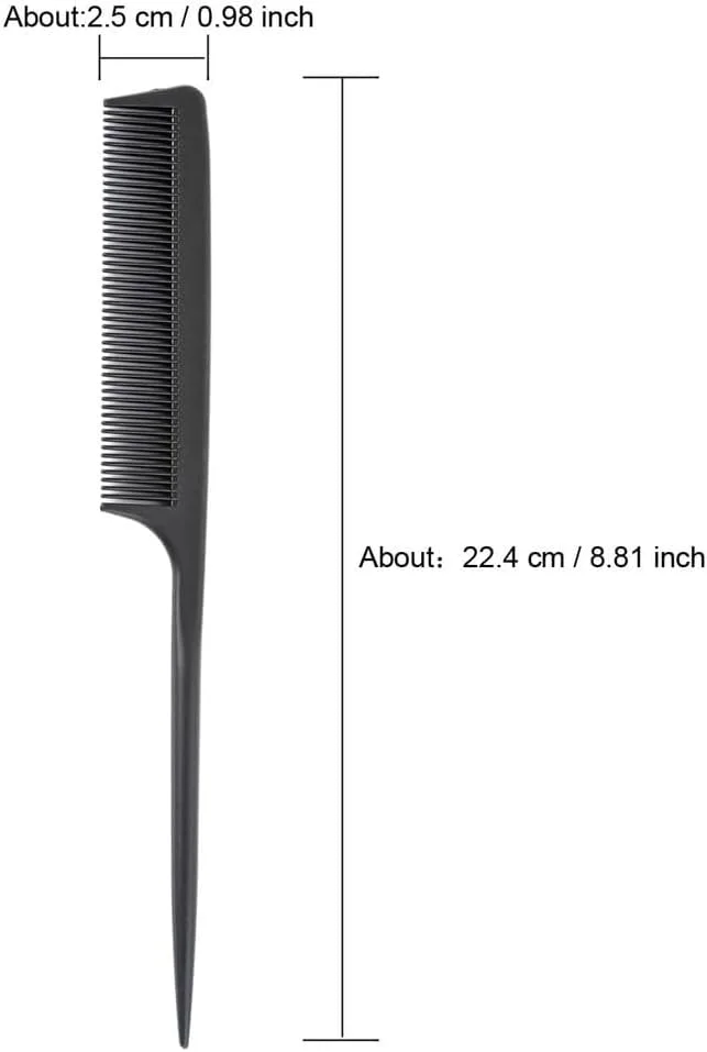 شانه دم موشی حرفه ای، طول 22.4 سانتی متر، شانه حالت دهنده مو با دندانه های ظریف مشکی