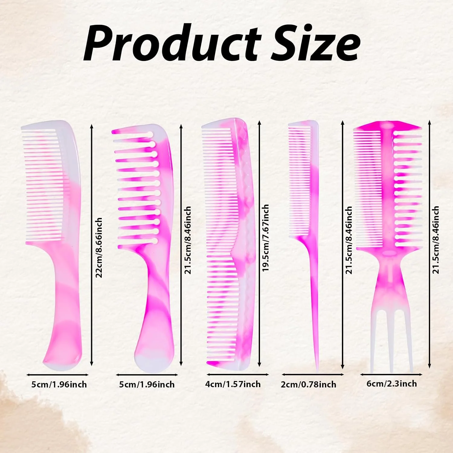 ست شانه مو صورتی، شانه گره باز کن دو طرفه، دندانه پهن، دم موشی، دندانه ریز و شانه دوگانه، شانه مو برای لوازم جانبی مردانه و زنانه