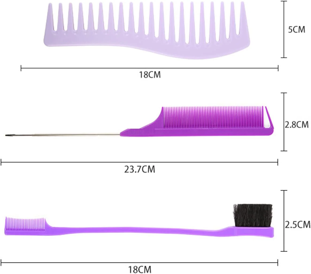 مجموعه شانه مو پپیسکی 3 عددی شامل شانه دندانه ریز و پهن، شانه دم موشی، شانه اصلاح مو، برس کنترل لبه دو طرفه و شانه های ضد الکتریسیته ساکن برای آقایان و بانوان