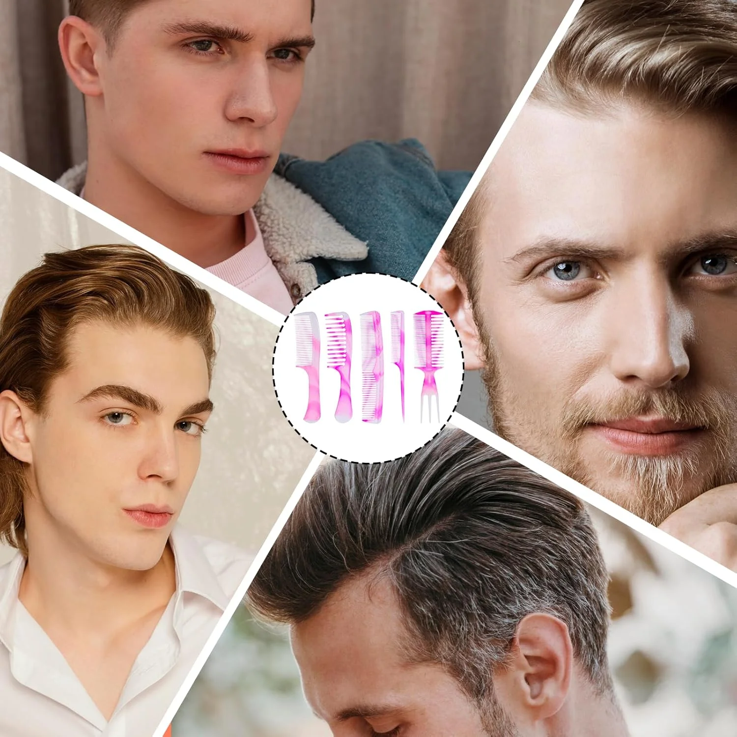 ست شانه مو صورتی، شانه گره باز کن دو طرفه، دندانه پهن، دم موشی، دندانه ریز و شانه دوگانه، شانه مو برای لوازم جانبی مردانه و زنانه