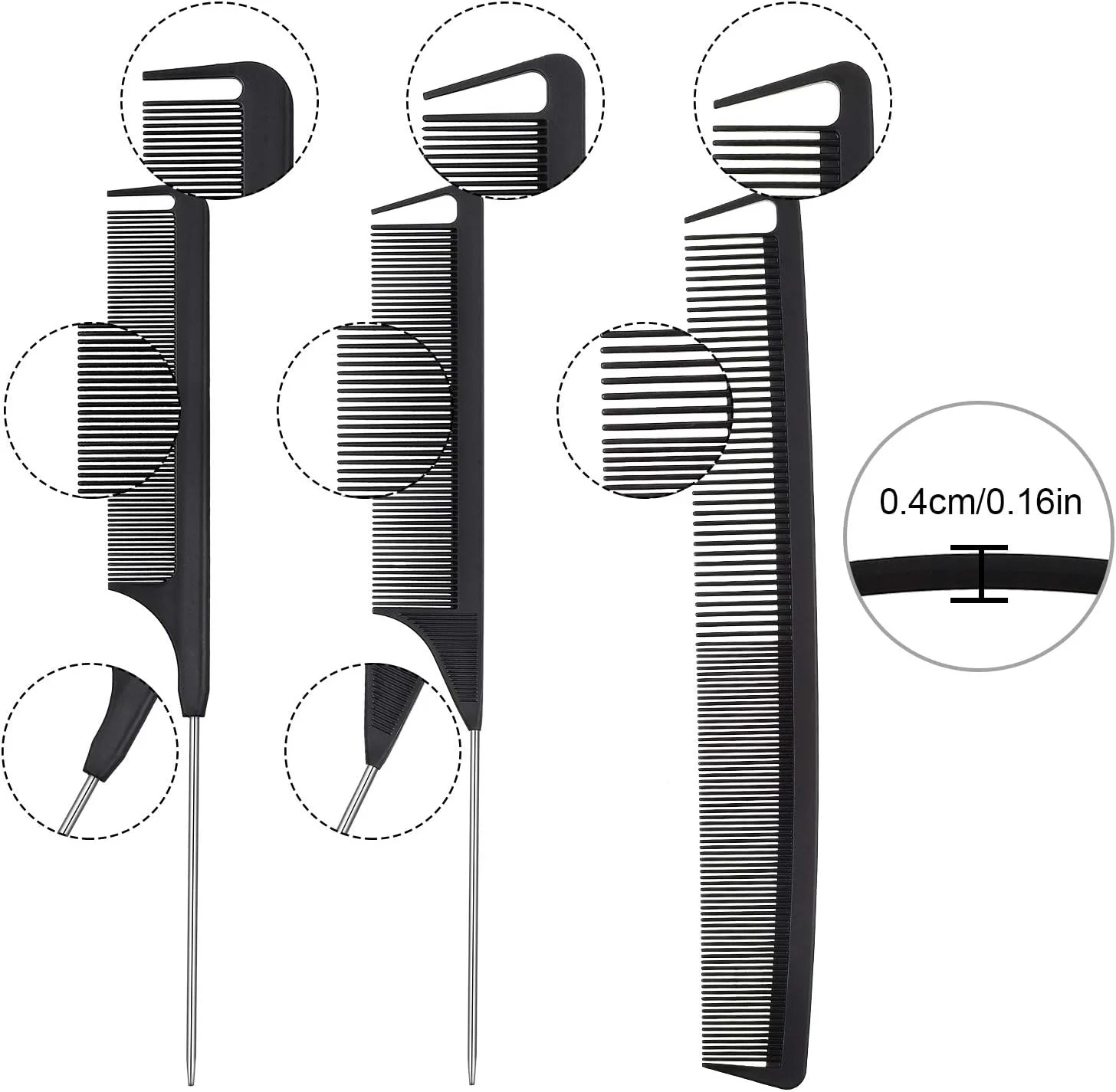 پاتلای، شانه فرق باز کن برای بافت مو، شانه دم موشی، شانه دم باریک فلزی، شانه دندانه ریز، شانه پوش دهنده مقاوم در برابر حرارت با دم باریک استیل، 12 عدد