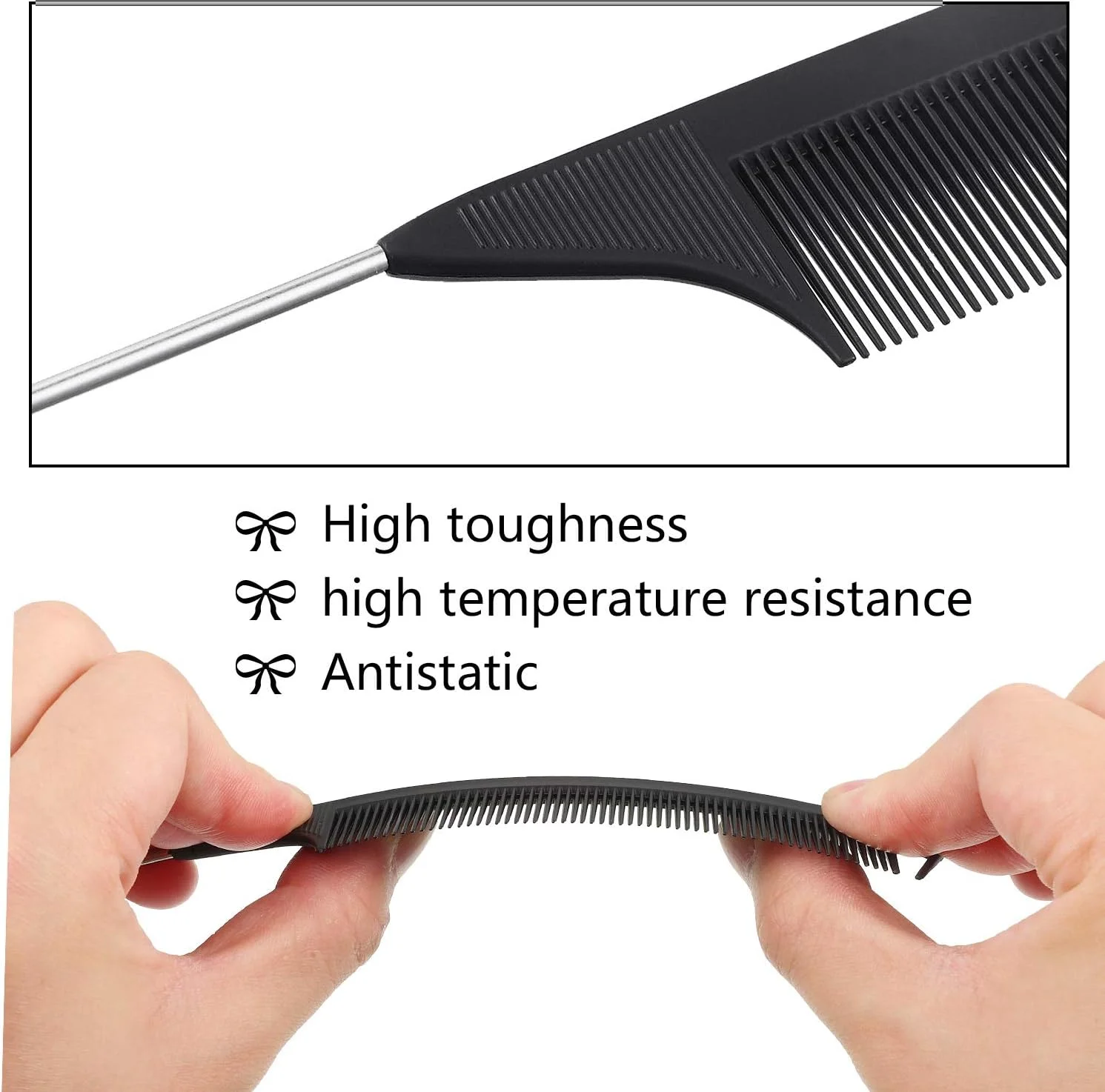 پاتلای، شانه فرق باز کن برای بافت مو، شانه دم موشی، شانه دم باریک فلزی، شانه دندانه ریز، شانه پوش دهنده مقاوم در برابر حرارت با دم باریک استیل، 12 عدد