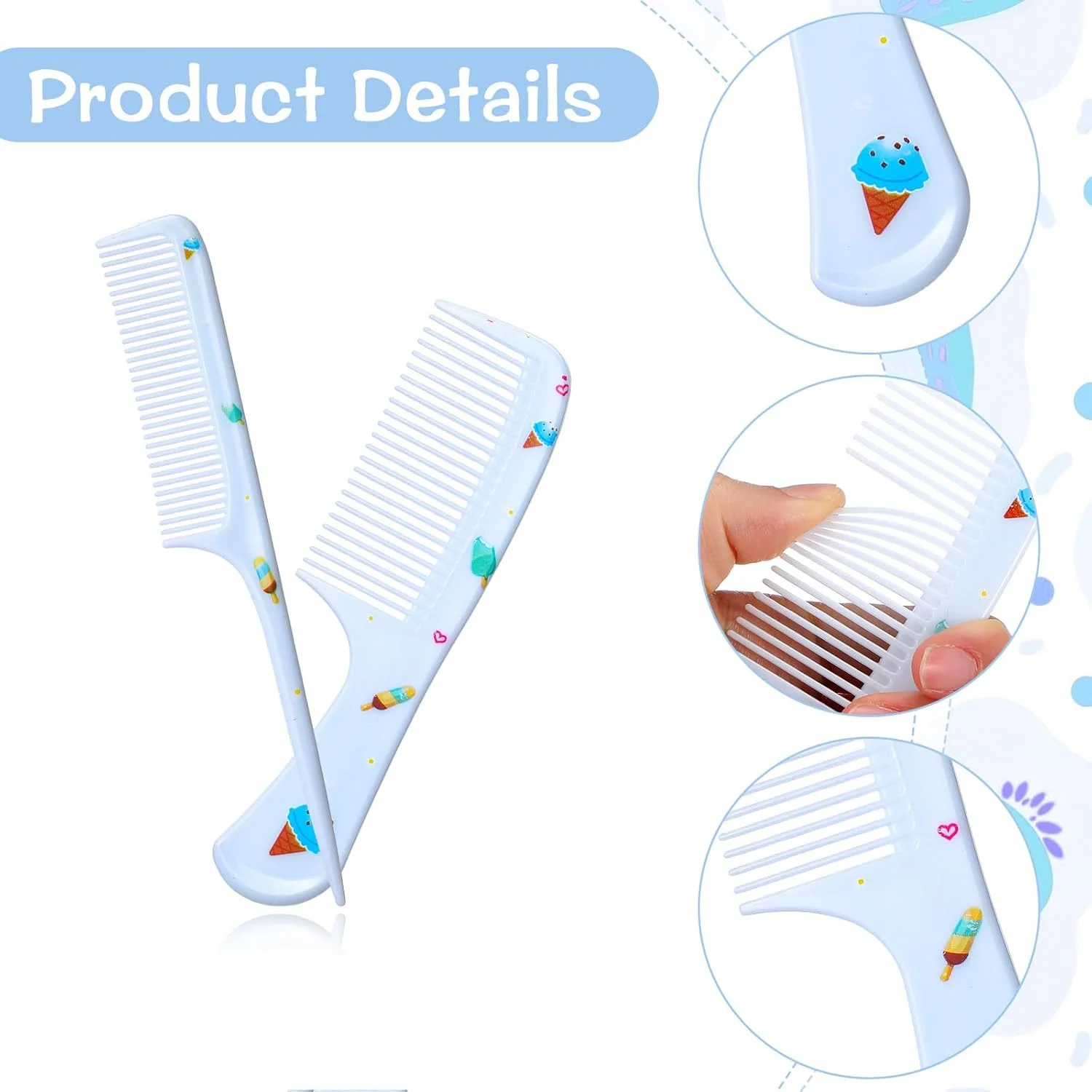 بسته 2 عددی برس مو، شانه موی کودک، شانه دم موشی، شانه دندانه ریز، شانه آرایشگری، شانه دندانه ای حالت دهنده آنتی استاتیک بادوام و قوی، مردانه و زنانه، شانه حالت دهنده آرایشگری، بدون دسته و دندانه درشت