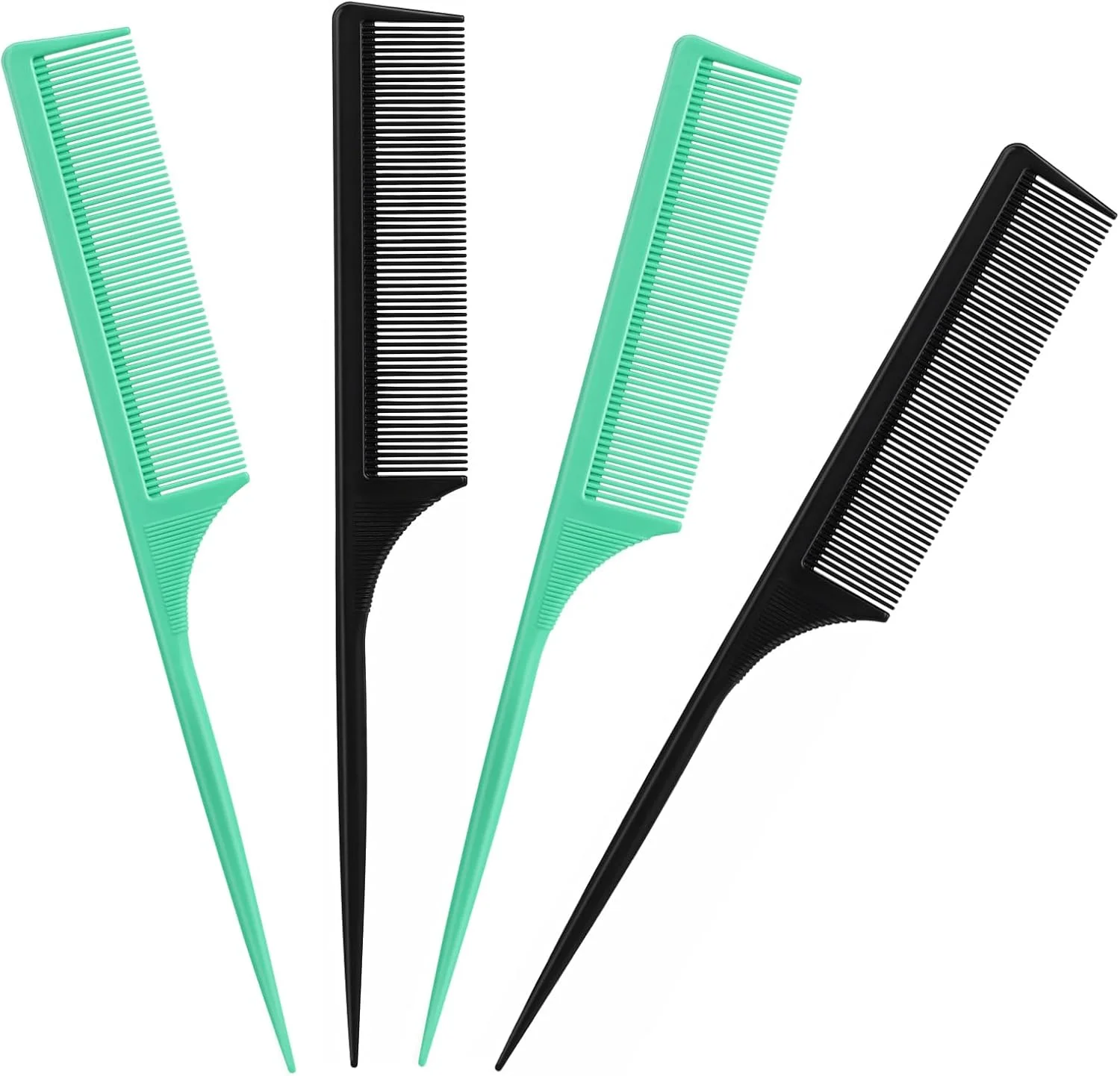 ست 4 عددی شانه دم موشی اورانلو برای زنان - شانه های دندانه ریز ضد الکتریسیته ساکن از جنس فیبر کربن برای جدا کردن و حالت دادن مو (سبز، مشکی) (مشکی و سبز)