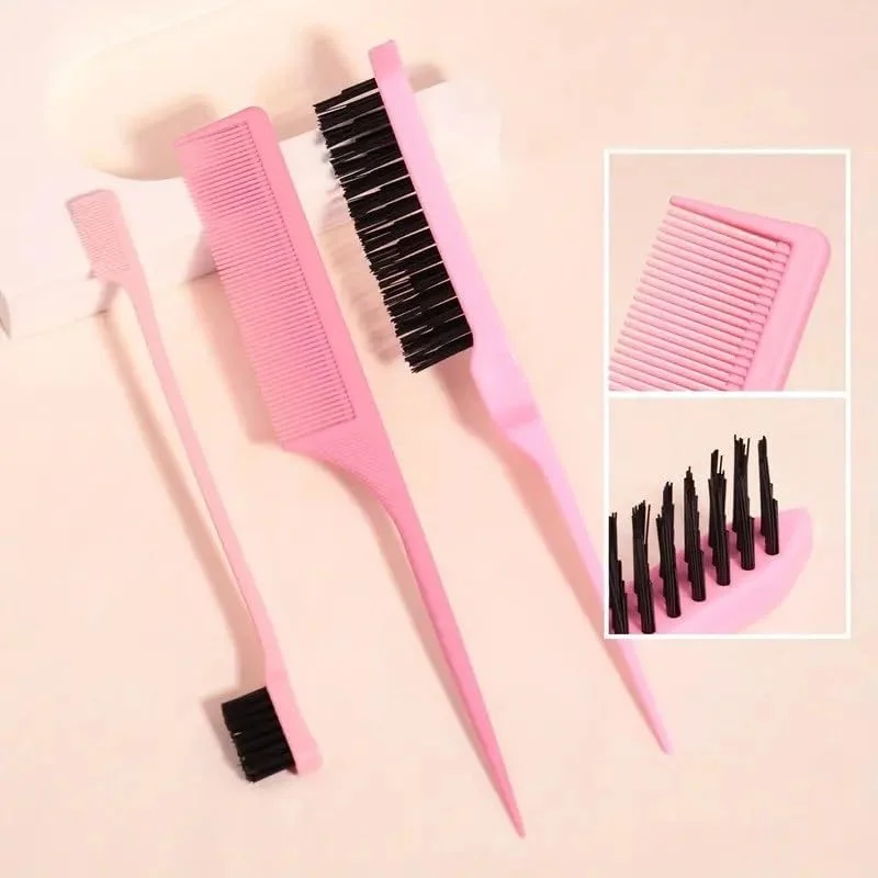 مجموعه شانه حالت دهنده مو 3 تکه Oasisgalore: پوش دهنده، دم موشی، مرتب کننده لبه مو و برس مو - به راحتی به مدل موهای بی نقص برسید (صورتی، پلاستیک فلز نایلون)