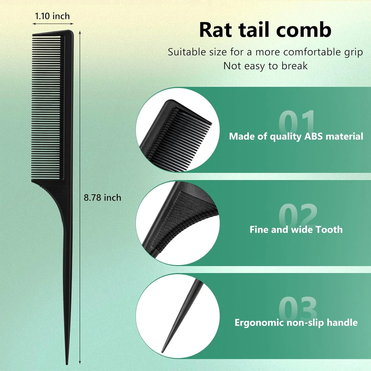 ست 4 عددی شانه دم موشی اورانلو برای زنان - شانه های دندانه ریز ضد الکتریسیته ساکن از جنس فیبر کربن برای جدا کردن و حالت دادن مو (سبز، مشکی) (مشکی و سبز)