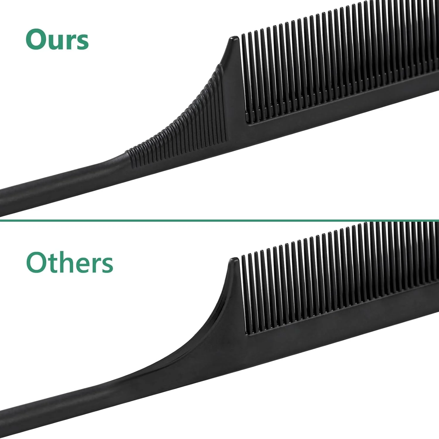 ست 4 عددی شانه دم موشی اورانلو برای زنان - شانه های دندانه ریز ضد الکتریسیته ساکن از جنس فیبر کربن برای جدا کردن و حالت دادن مو (سبز، مشکی) (مشکی و سبز)