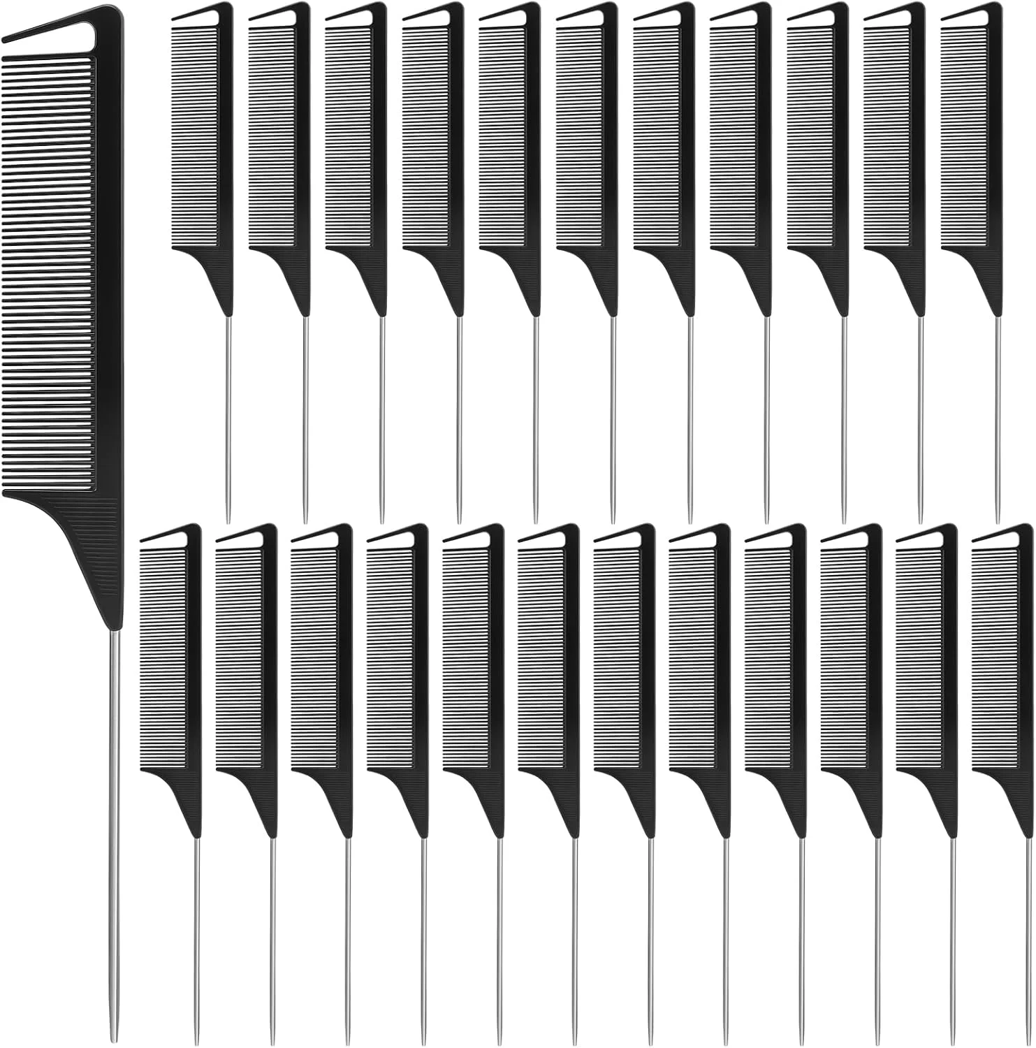 شانه فرق باز کن نیکموویک 24 عددی، شانه دم موشی برای زنان و دختران، شانه دم باریک با پین استیل ضد زنگ، شانه پوش دهنده ضد الکتریسیته ساکن و مقاوم در برابر حرارت برای حالت دادن و بافتن مو (مشکی)
