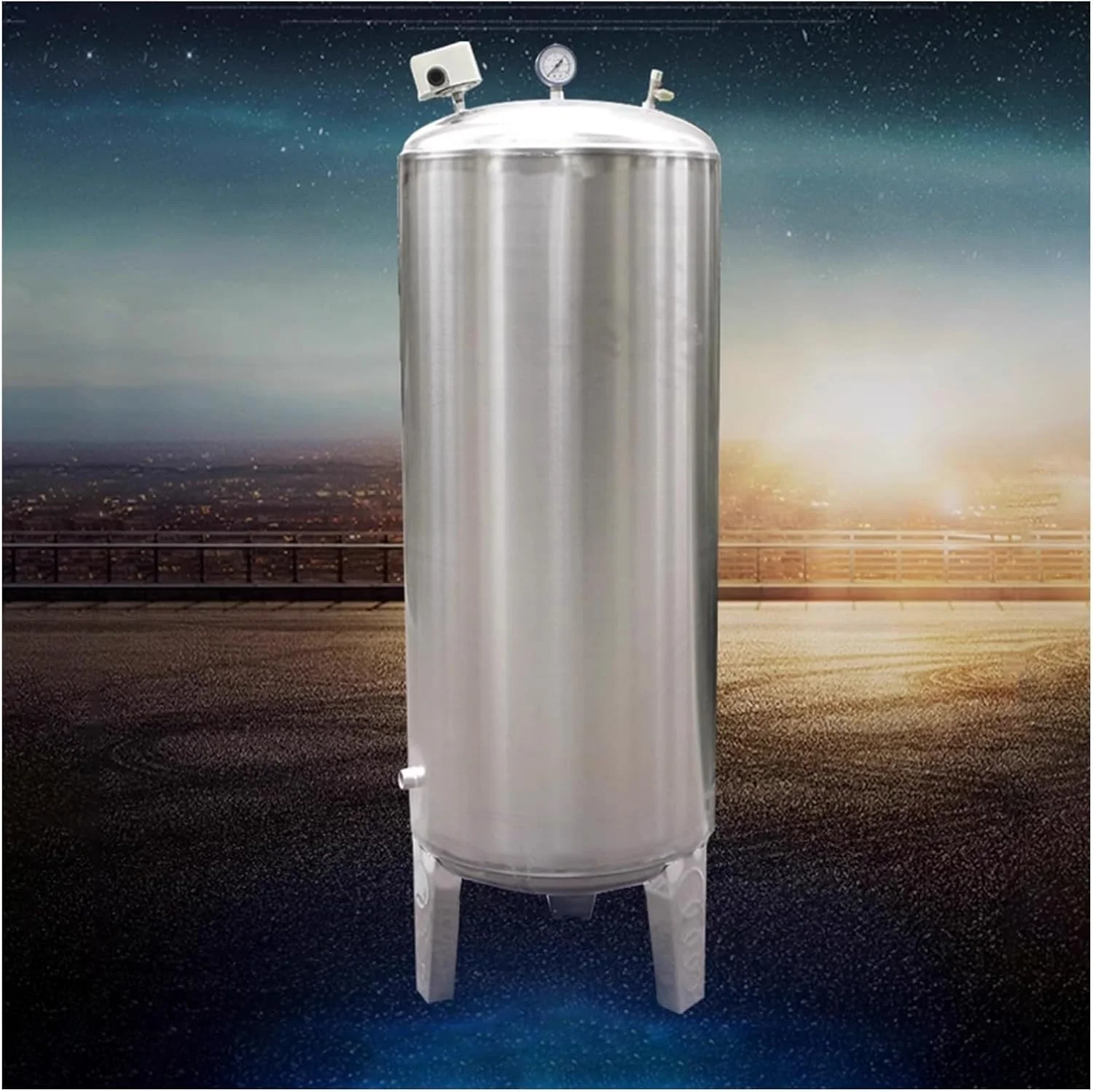 مخزن تحت فشار عمودی آب چاه، مخازن ذخیره آب استیل 304، ظروف تحت فشار با کیت نصب (200 لیتر - 50x115 سانتی متر)