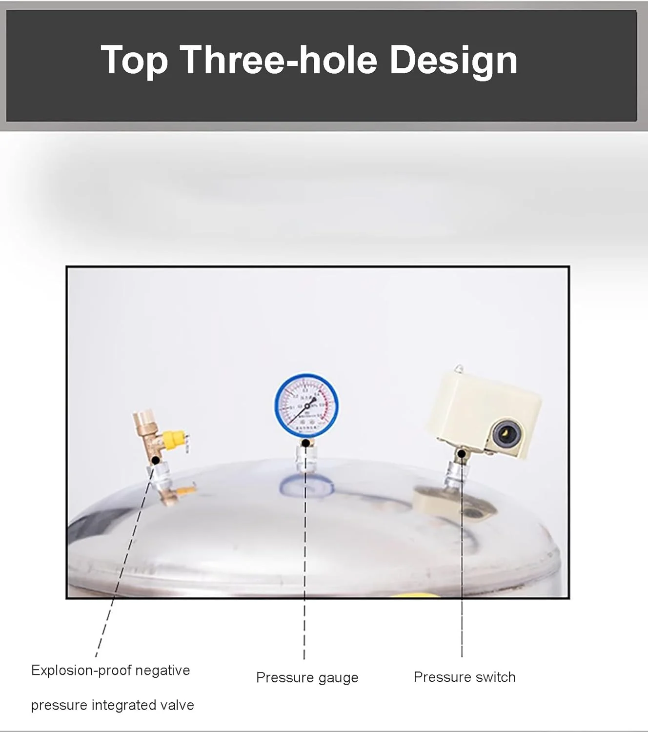مخزن تحت فشار عمودی آب چاه، مخازن ذخیره آب استیل 304، ظروف تحت فشار با کیت نصب (200 لیتر - 50x115 سانتی متر)