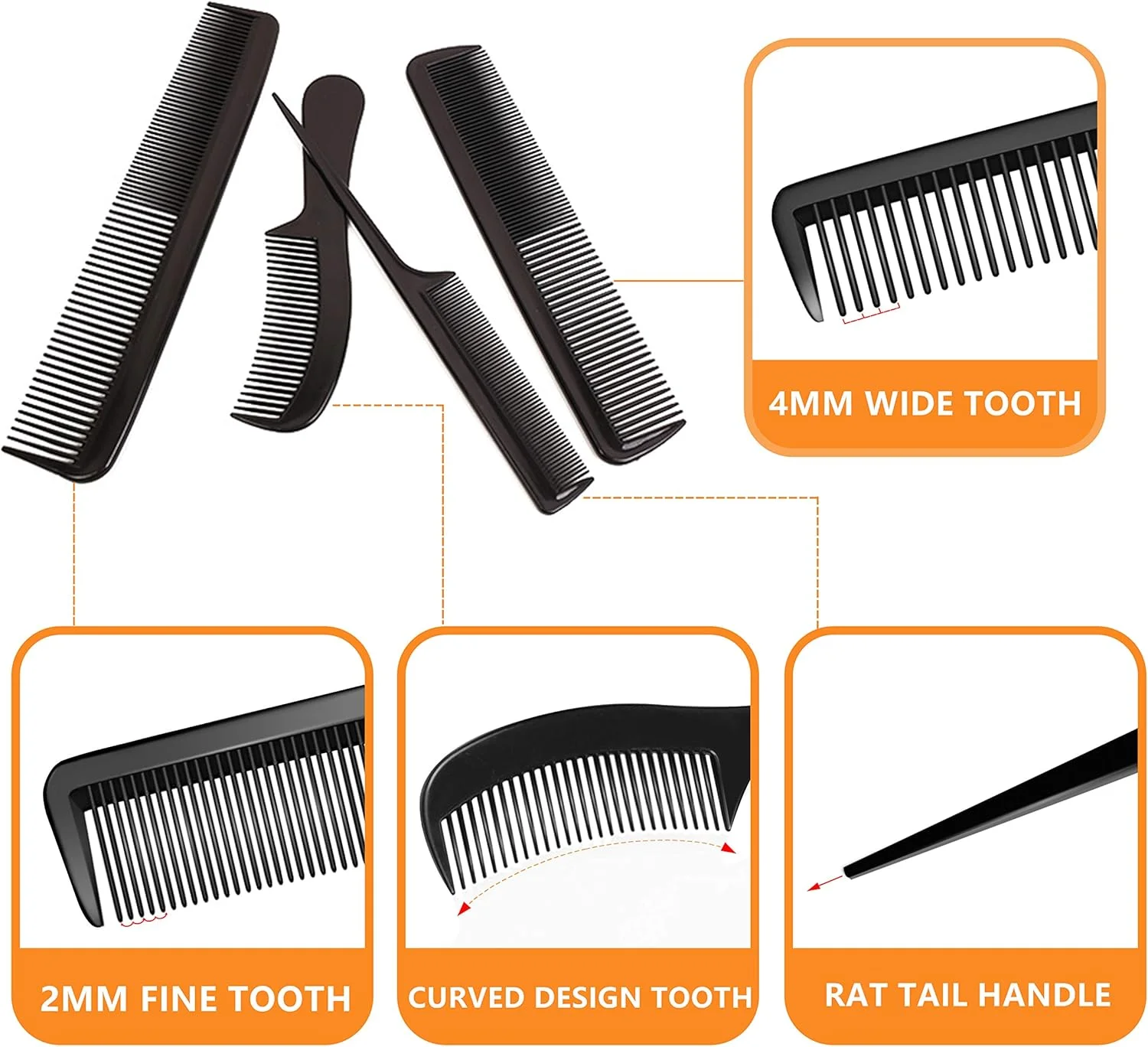 مجموعه شانه حالت دهنده نوآنجلا، شامل شانه های برش، شانه دم موشی، شانه ریش مو، شانه آرایش مو با دندانه های پهن و ظریف برای زنان و مردان، شانه حرفه ای آرایشگری
