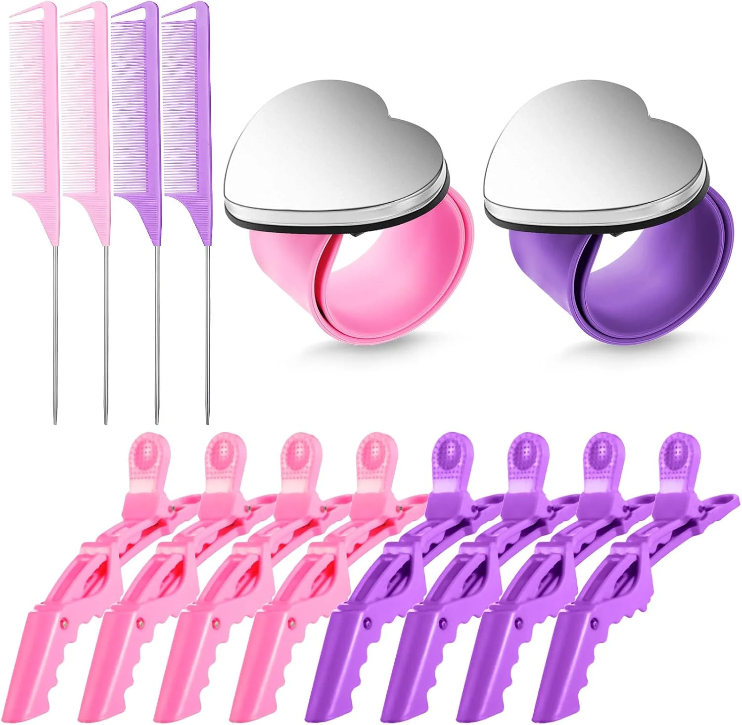 نونن ست 14 عددی مچ بند مغناطیسی سوزن ته گرد خیاطی، شانه دم باریک استیل، شانه با دندانه های پهن و گیره موی سوسماری برای بافت مو و خیاطی